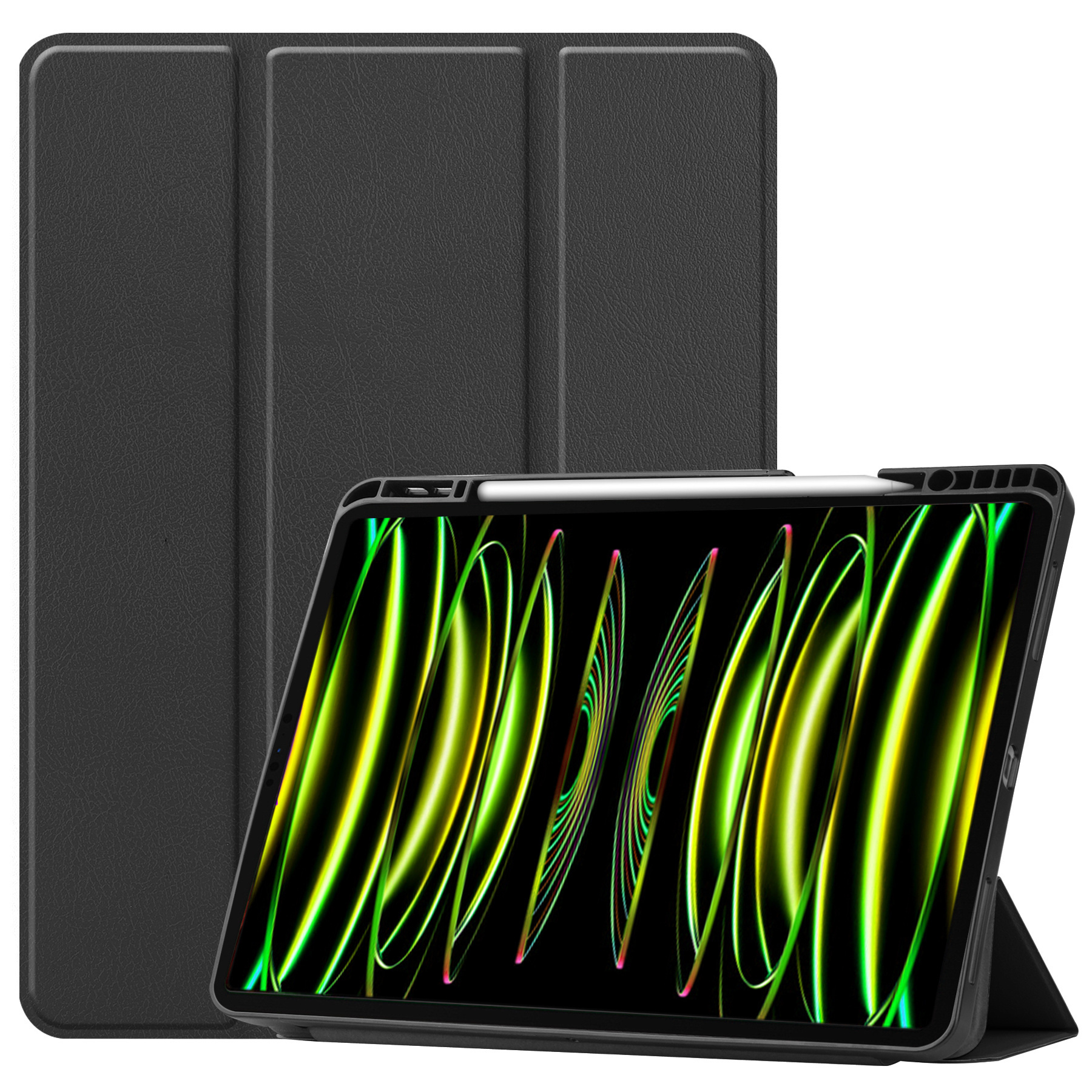 Nomfy Hoes Geschikt voor iPad Pro 2024 (11 inch) Hoes Tri-fold Tablet Hoesje Case Met Uitsparing Geschikt voor Apple Pencil Met Screenprotector - Hoesje Geschikt voor iPad Pro 2024 11 inch (7e generatie) Hoesje Hardcover Bookcase - Zwart