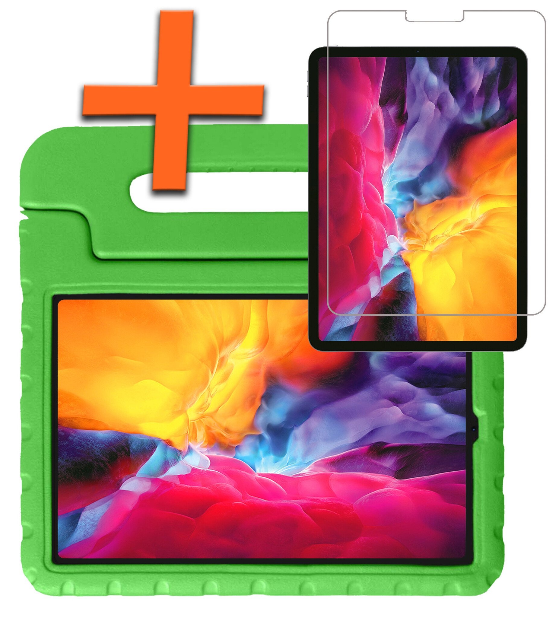 Nomfy Hoes Geschikt voor iPad Pro 2024 (13 inch) Hoes Bumper Kindvriendelijk Kids Case Kinderhoes Met Screenprotector - Hoesje Geschikt voor iPad Pro 2024 13 inch (7e generatie) Hoesje Shockproof Cover Hoes - Groen