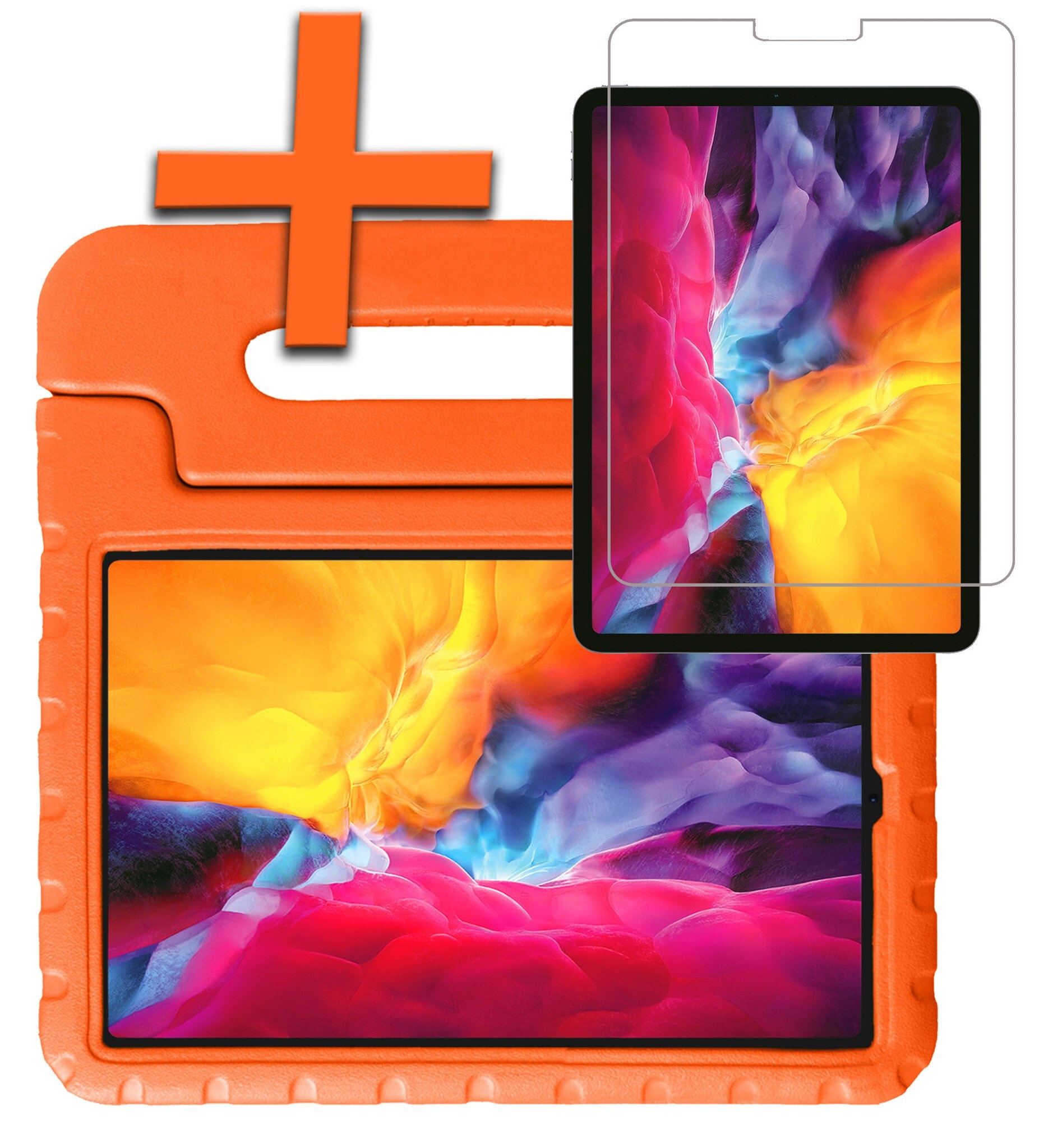 Nomfy Hoes Geschikt voor iPad Pro 2024 (13 inch) Hoes Bumper Kindvriendelijk Kids Case Kinderhoes Met Screenprotector - Hoesje Geschikt voor iPad Pro 2024 13 inch (7e generatie) Hoesje Shockproof Cover Hoes - Oranje