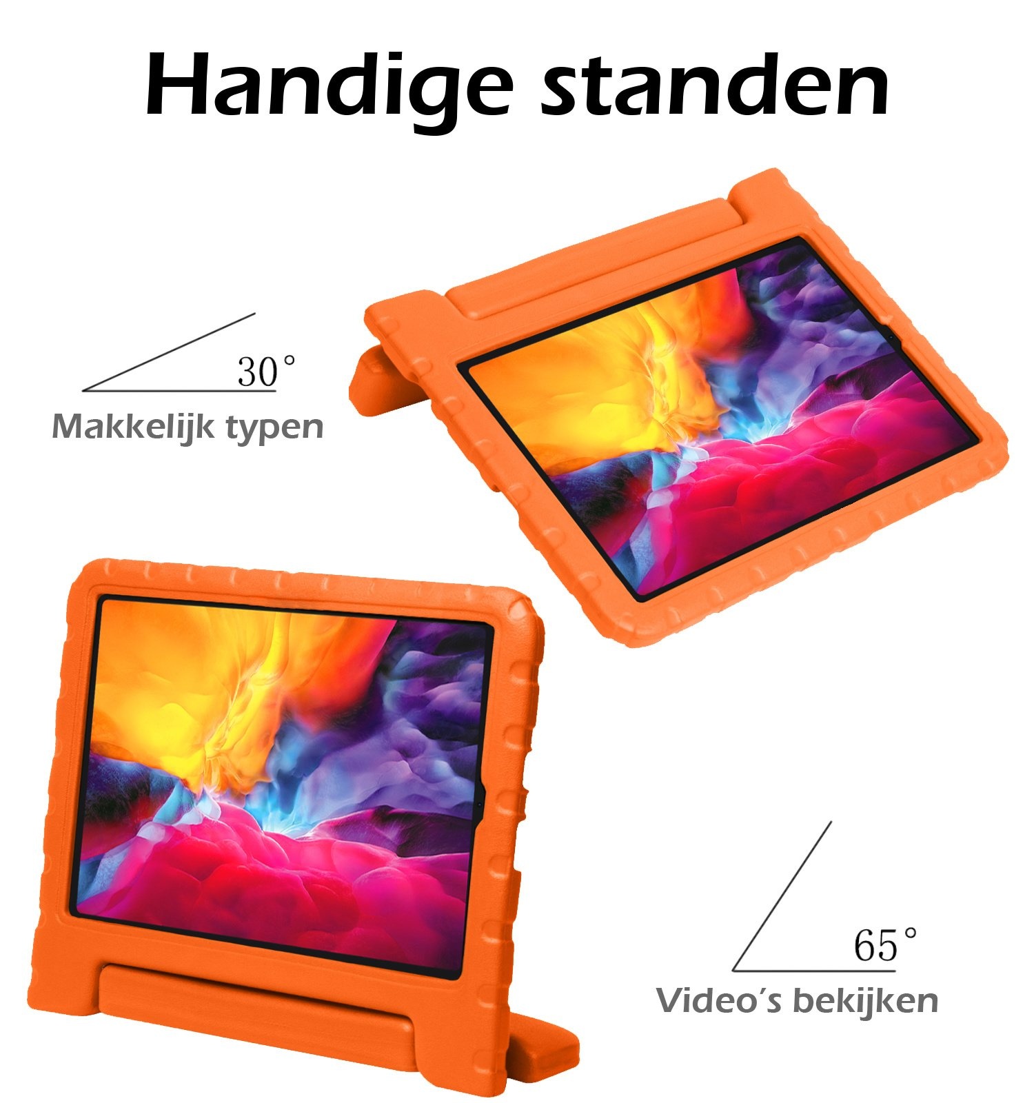 Nomfy Hoes Geschikt voor iPad Pro 2024 (13 inch) Hoes Bumper Kindvriendelijk Kids Case Kinderhoes Met Screenprotector - Hoesje Geschikt voor iPad Pro 2024 13 inch (7e generatie) Hoesje Shockproof Cover Hoes - Oranje
