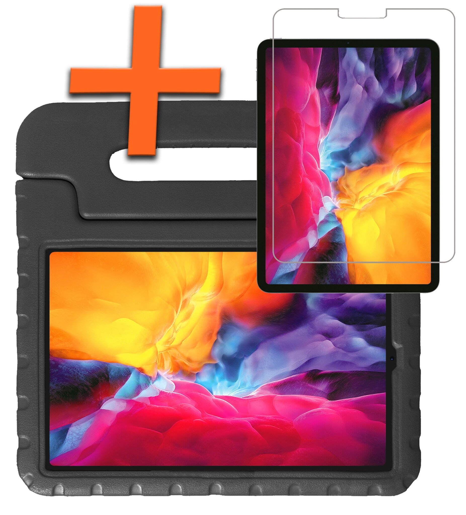 Nomfy Hoes Geschikt voor iPad Pro 2024 (13 inch) Hoes Bumper Kindvriendelijk Kids Case Kinderhoes Met Screenprotector - Hoesje Geschikt voor iPad Pro 2024 13 inch (7e generatie) Hoesje Shockproof Cover Hoes - Zwart