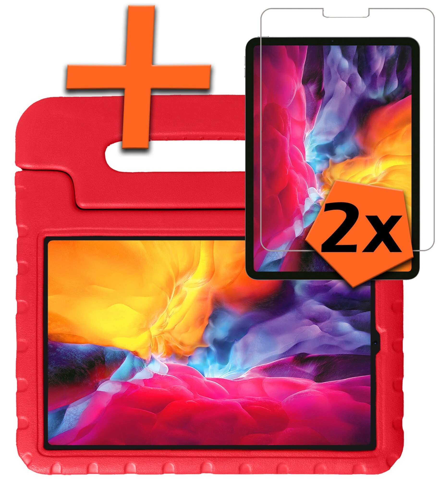 Nomfy Hoes Geschikt voor iPad Pro 2024 (13 inch) Hoes Bumper Kindvriendelijk Kids Case Kinderhoes Met 2x Screenprotector - Hoesje Geschikt voor iPad Pro 2024 13 inch (7e generatie) Hoesje Shockproof Cover Hoes - Rood