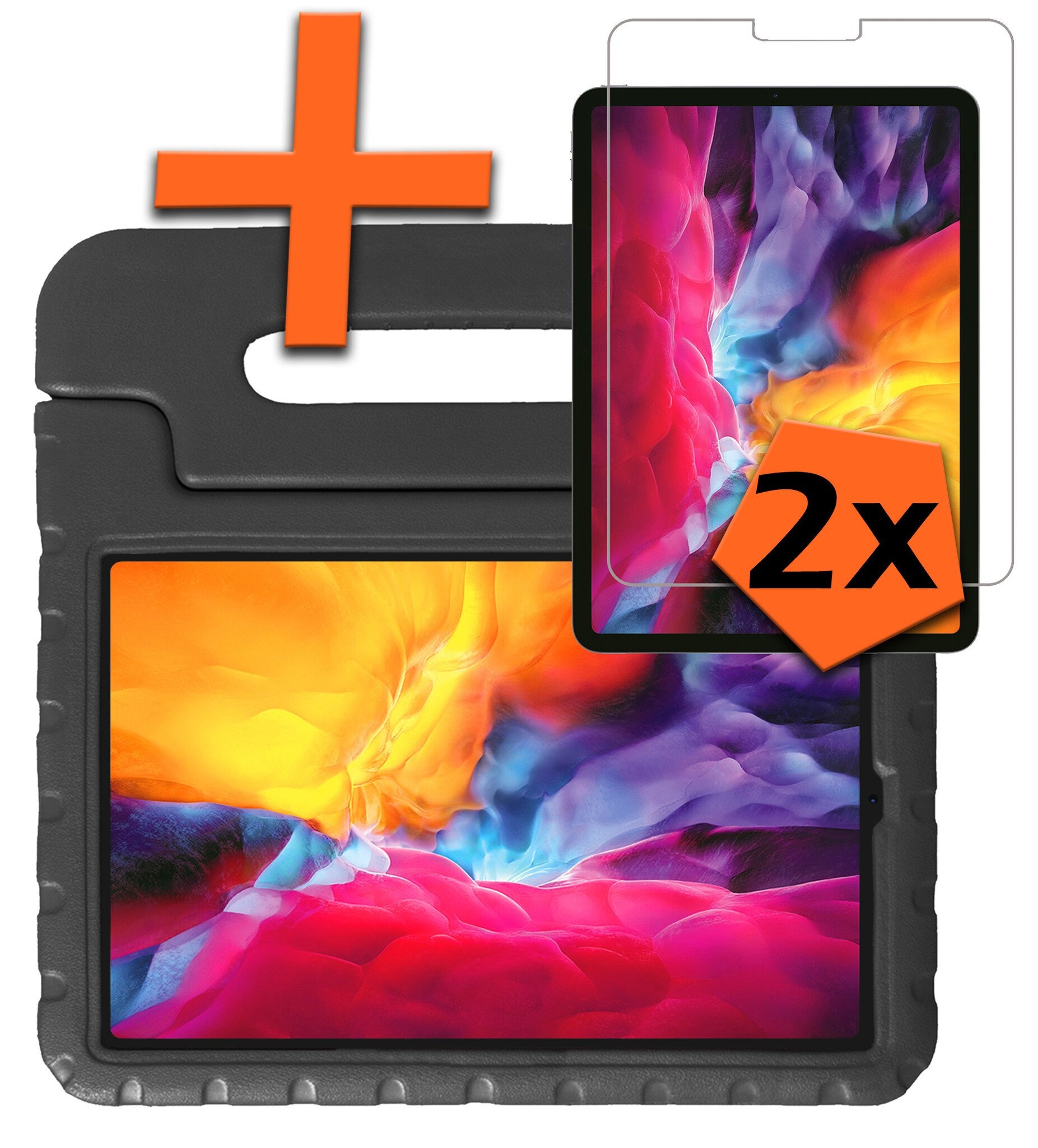 Nomfy Hoes Geschikt voor iPad Pro 2024 (13 inch) Hoes Bumper Kindvriendelijk Kids Case Kinderhoes Met 2x Screenprotector - Hoesje Geschikt voor iPad Pro 2024 13 inch (7e generatie) Hoesje Shockproof Cover Hoes - Zwart