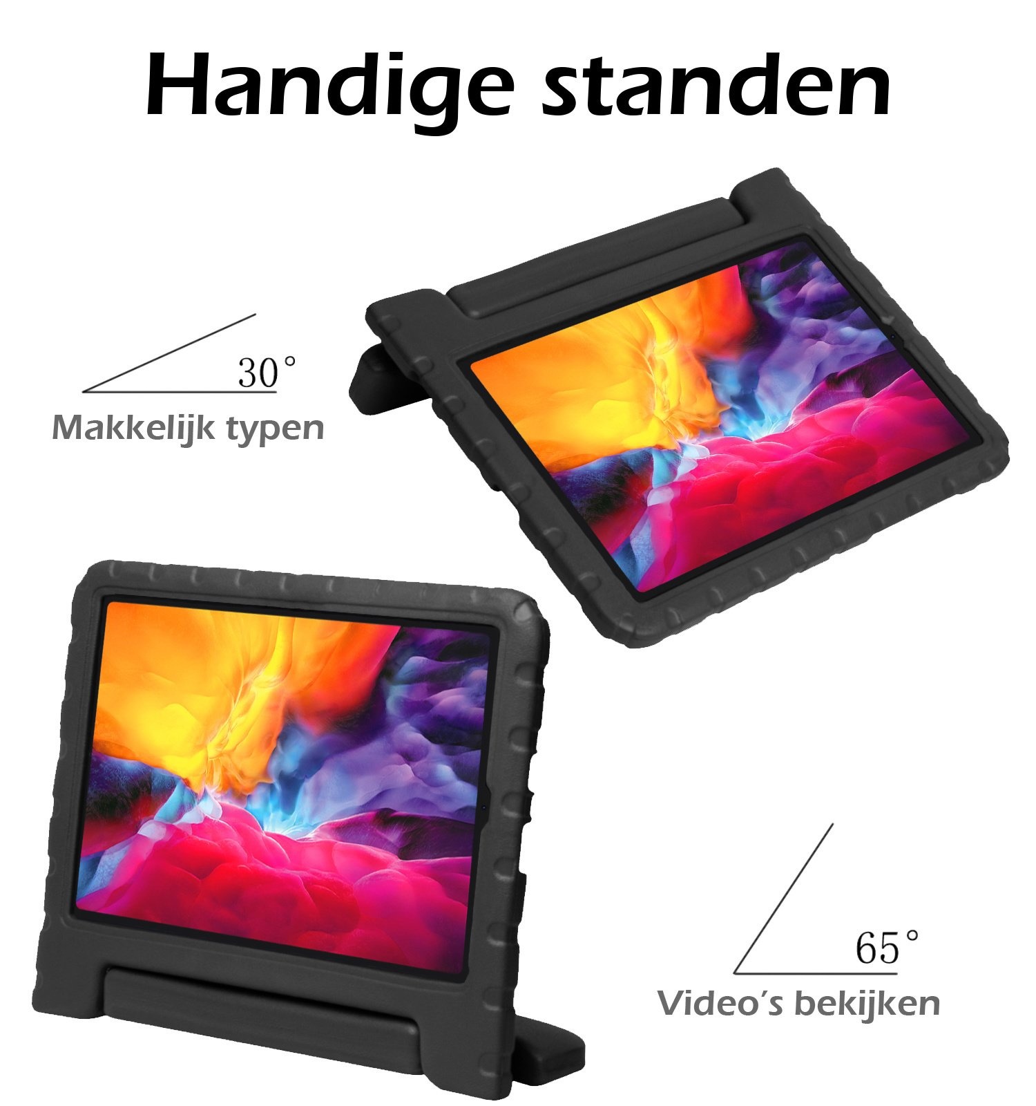 Nomfy Hoes Geschikt voor iPad Pro 2024 (13 inch) Hoes Bumper Kindvriendelijk Kids Case Kinderhoes Met 2x Screenprotector - Hoesje Geschikt voor iPad Pro 2024 13 inch (7e generatie) Hoesje Shockproof Cover Hoes - Zwart