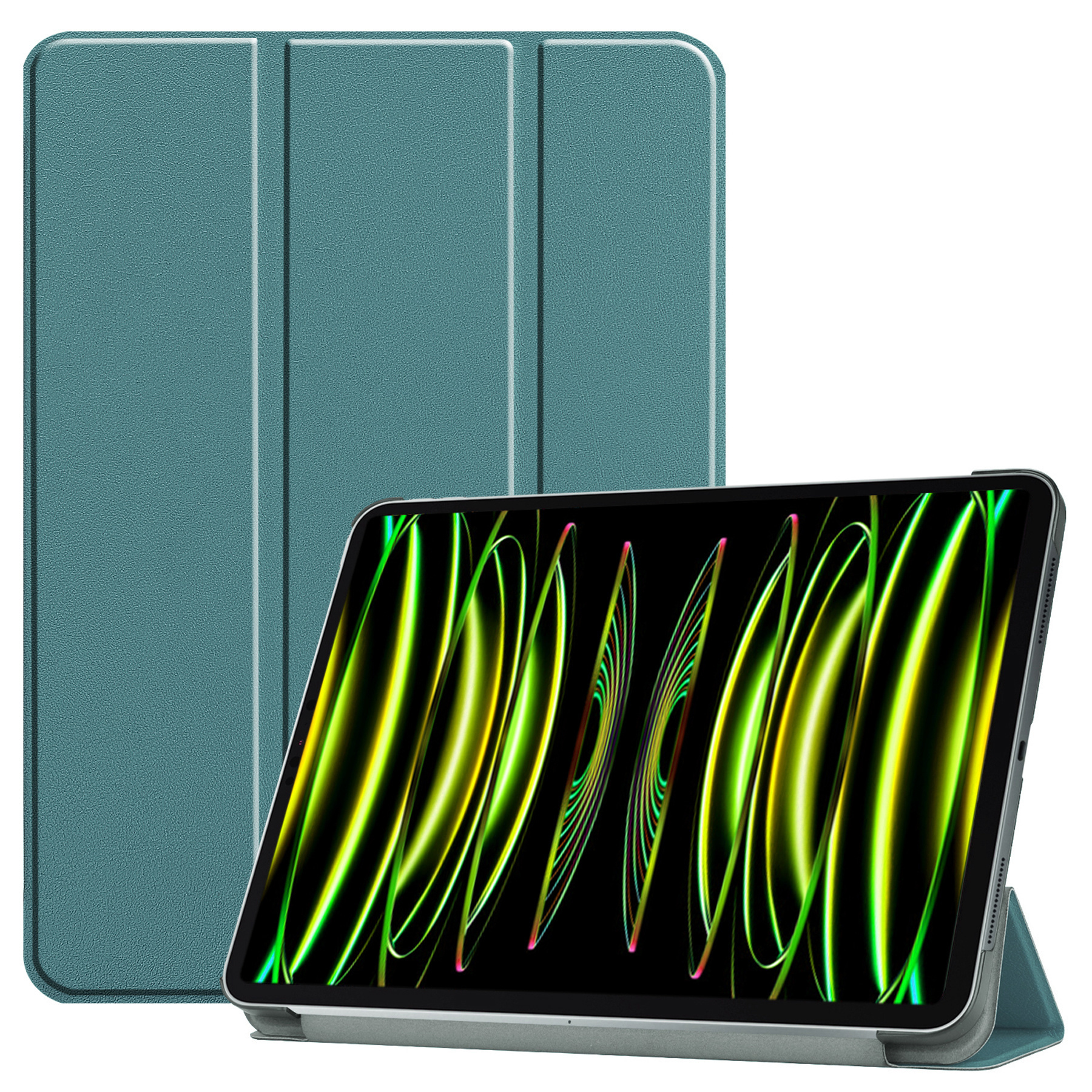 Nomfy Hoes Geschikt voor iPad Pro 2024 (13 inch) Hoes Tri-fold Tablet Hoesje Case Met Screenprotector - Hoesje Geschikt voor iPad Pro 2024 13 inch (7e generatie) Hoesje Hardcover Bookcase - Donkergroen