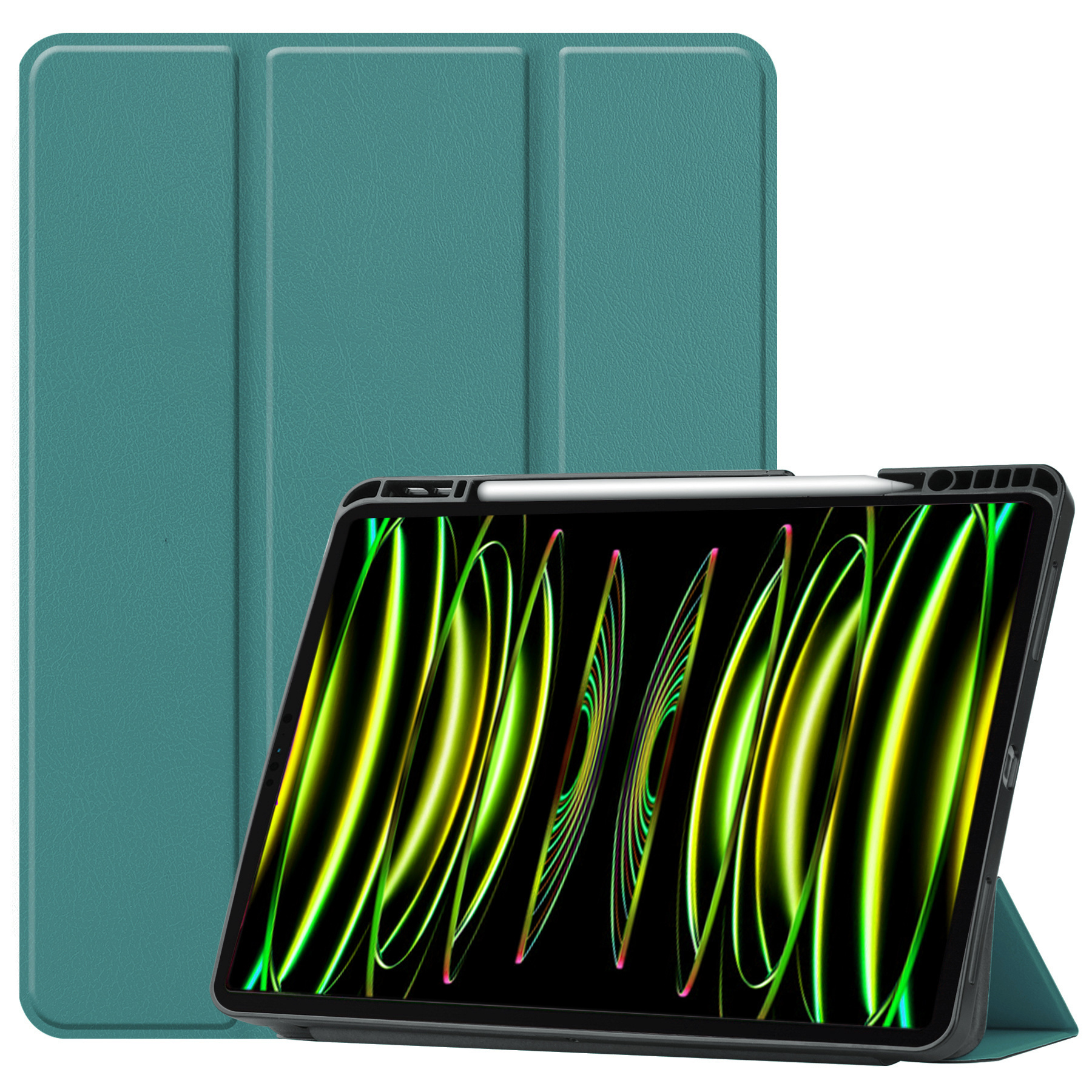 Nomfy Hoes Geschikt voor iPad Pro 2024 (13 inch) Hoes Tri-fold Tablet Hoesje Case Met Uitsparing Geschikt voor Apple Pencil Met Screenprotector - Hoesje Geschikt voor iPad Pro 2024 13 inch (7e generatie) Hoesje Hardcover Bookcase - Donkergroen