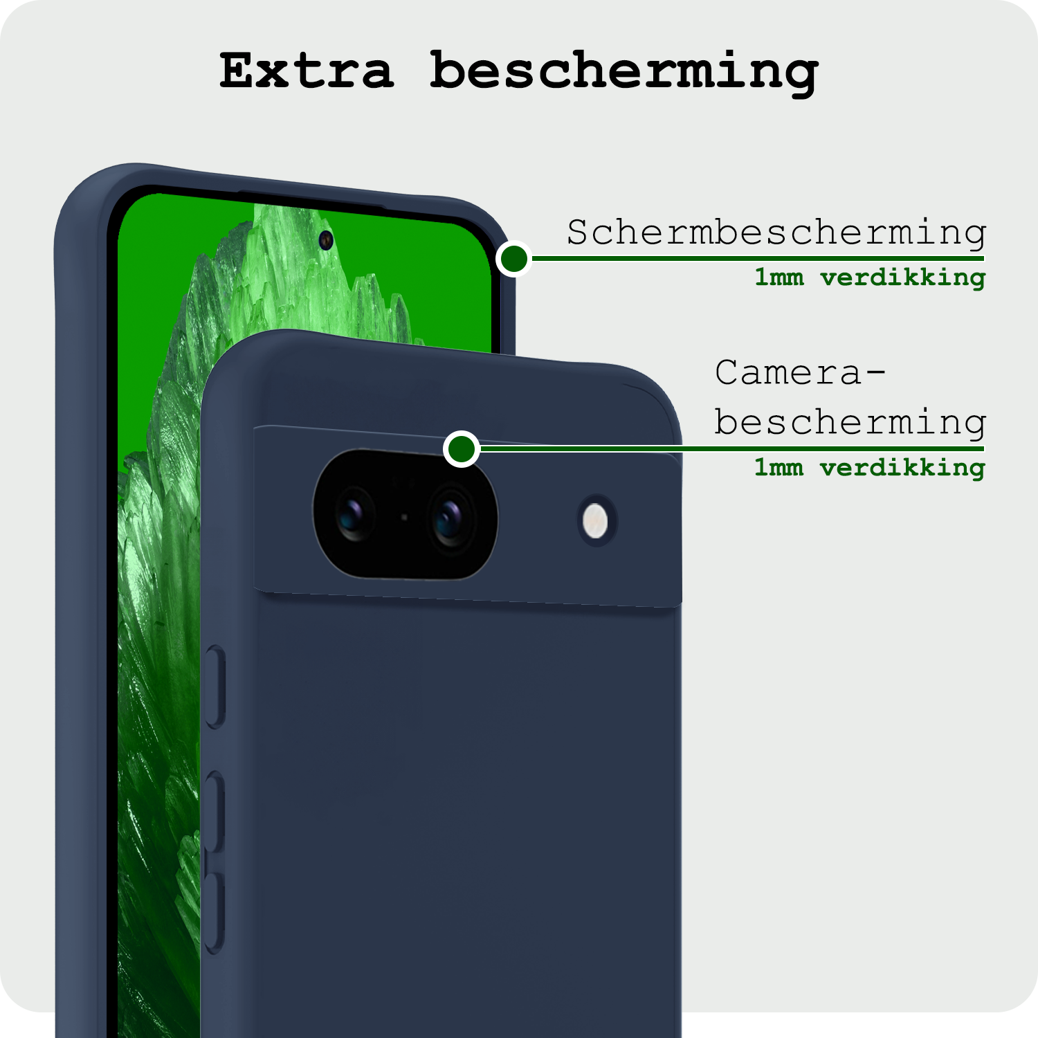 BASEY. Hoes Geschikt voor Google Pixel 8a Hoesje Siliconen Back Cover Case Met Screenprotector - Hoesje Geschikt voor Google Pixel 8a Hoes Cover Hoesje - Donkerblauw