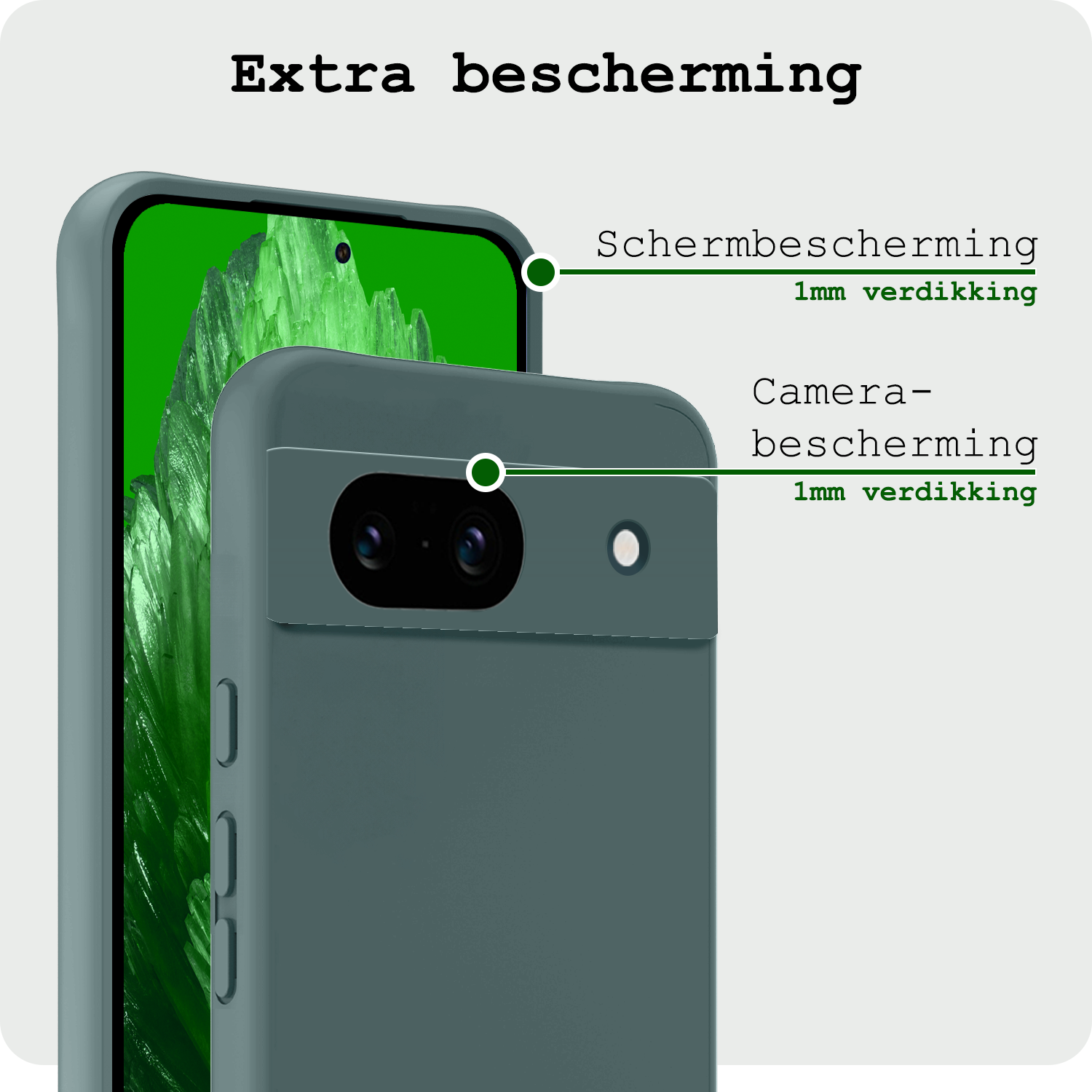 BASEY. Hoes Geschikt voor Google Pixel 8a Hoesje Siliconen Back Cover Case Met Screenprotector - Hoesje Geschikt voor Google Pixel 8a Hoes Cover Hoesje - Donkergroen