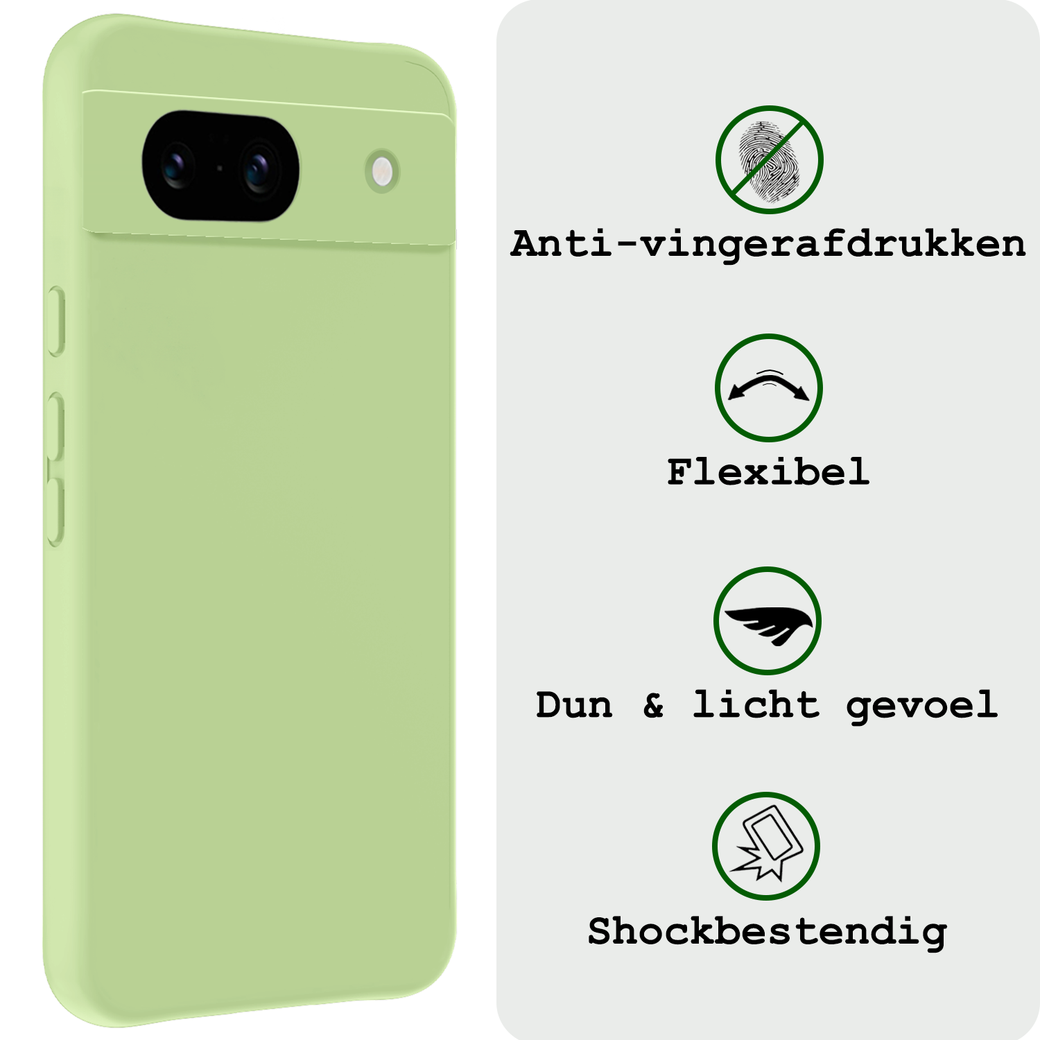 BASEY. Hoes Geschikt voor Google Pixel 8a Hoesje Siliconen Back Cover Case Met Screenprotector - Hoesje Geschikt voor Google Pixel 8a Hoes Cover Hoesje - Groen