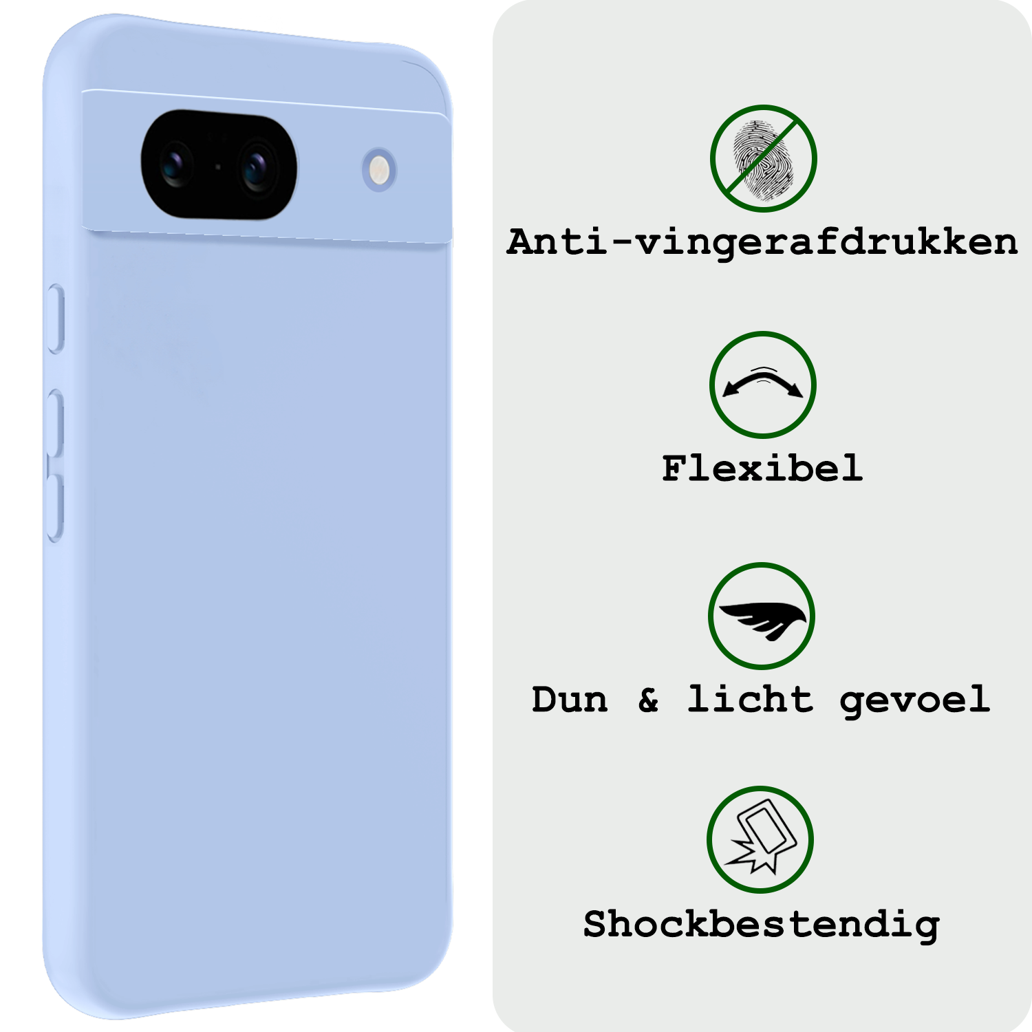 BASEY. Hoes Geschikt voor Google Pixel 8a Hoesje Siliconen Back Cover Case Met Screenprotector - Hoesje Geschikt voor Google Pixel 8a Hoes Cover Hoesje - Lichtblauw