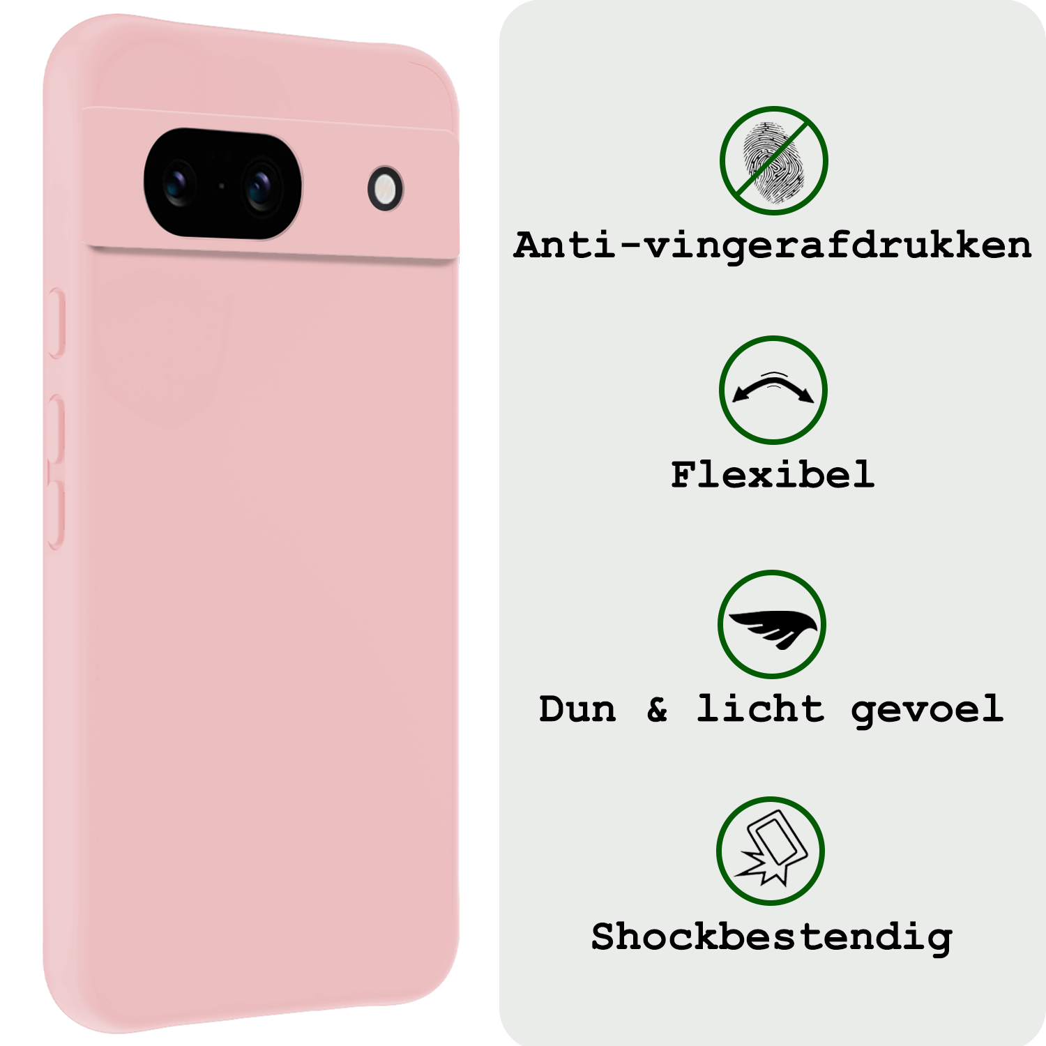 BASEY. Hoes Geschikt voor Google Pixel 8a Hoesje Siliconen Back Cover Case Met Screenprotector - Hoesje Geschikt voor Google Pixel 8a Hoes Cover Hoesje - Lichtroze