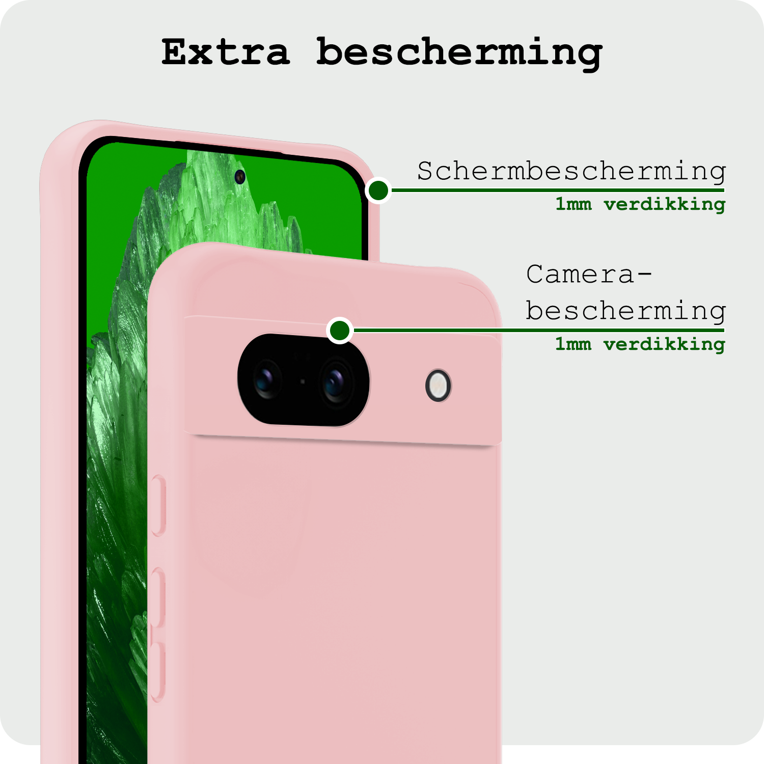 BASEY. Hoes Geschikt voor Google Pixel 8a Hoesje Siliconen Back Cover Case Met Screenprotector - Hoesje Geschikt voor Google Pixel 8a Hoes Cover Hoesje - Lichtroze