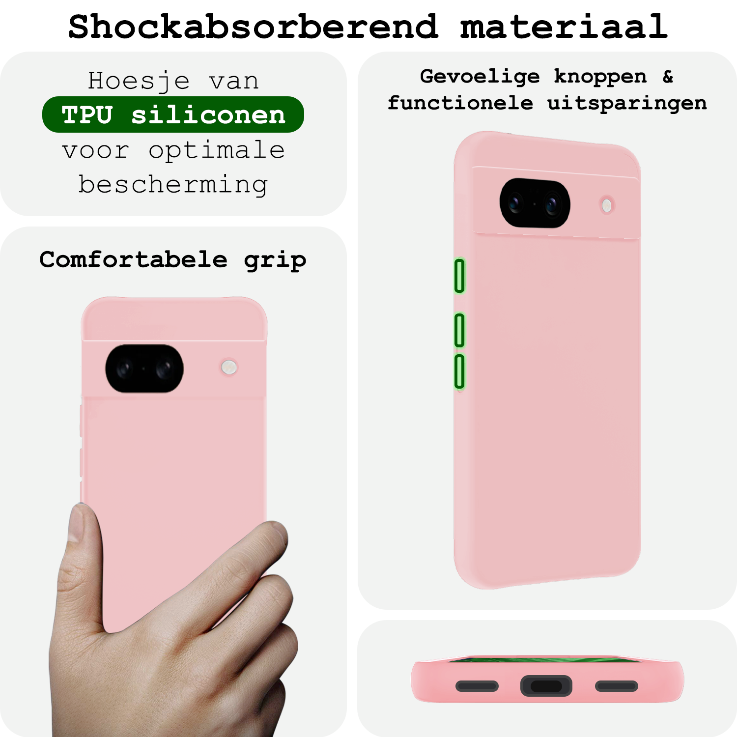 BASEY. Hoes Geschikt voor Google Pixel 8a Hoesje Siliconen Back Cover Case Met Screenprotector - Hoesje Geschikt voor Google Pixel 8a Hoes Cover Hoesje - Lichtroze