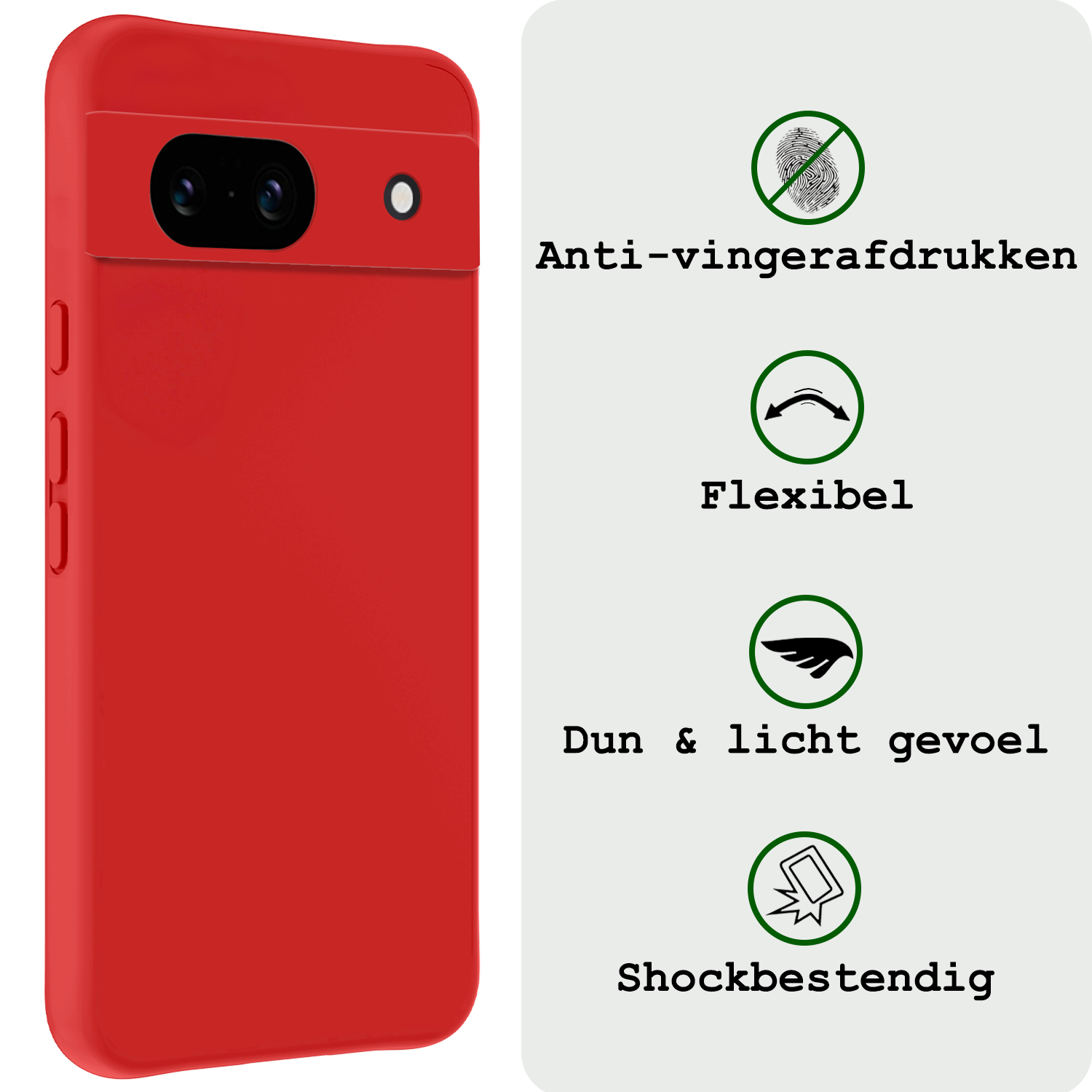 BASEY. Hoes Geschikt voor Google Pixel 8a Hoesje Siliconen Back Cover Case Met Screenprotector - Hoesje Geschikt voor Google Pixel 8a Hoes Cover Hoesje - Rood