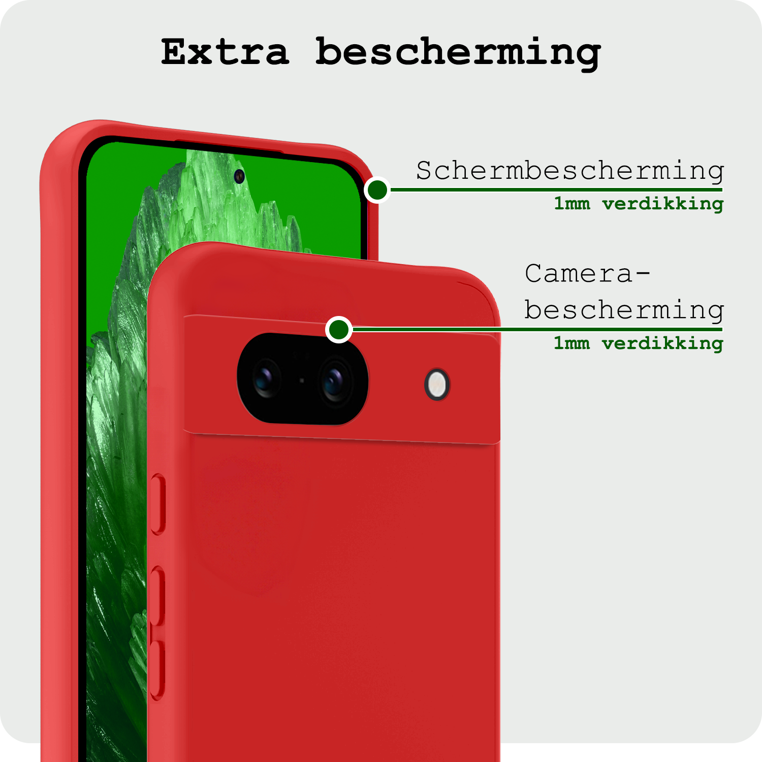 BASEY. Hoes Geschikt voor Google Pixel 8a Hoesje Siliconen Back Cover Case Met Screenprotector - Hoesje Geschikt voor Google Pixel 8a Hoes Cover Hoesje - Rood