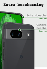 BASEY. Hoes Geschikt voor Google Pixel 8a Hoesje Siliconen Back Cover Case Met Screenprotector - Hoesje Geschikt voor Google Pixel 8a Hoes Cover Hoesje - Transparant
