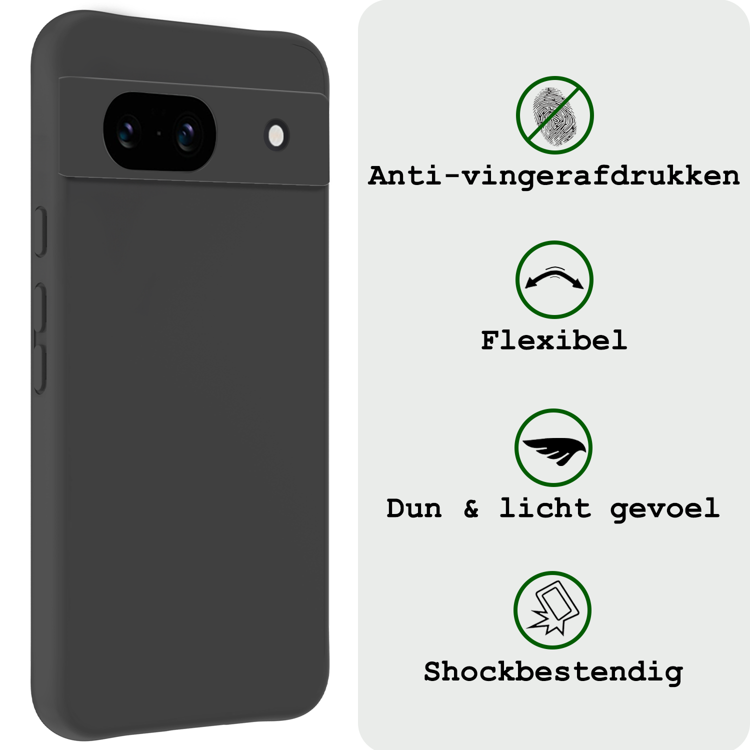 BASEY. Hoes Geschikt voor Google Pixel 8a Hoesje Siliconen Back Cover Case Met Screenprotector - Hoesje Geschikt voor Google Pixel 8a Hoes Cover Hoesje - Zwart