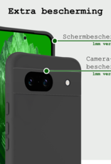 BASEY. Hoes Geschikt voor Google Pixel 8a Hoesje Siliconen Back Cover Case Met Screenprotector - Hoesje Geschikt voor Google Pixel 8a Hoes Cover Hoesje - Zwart