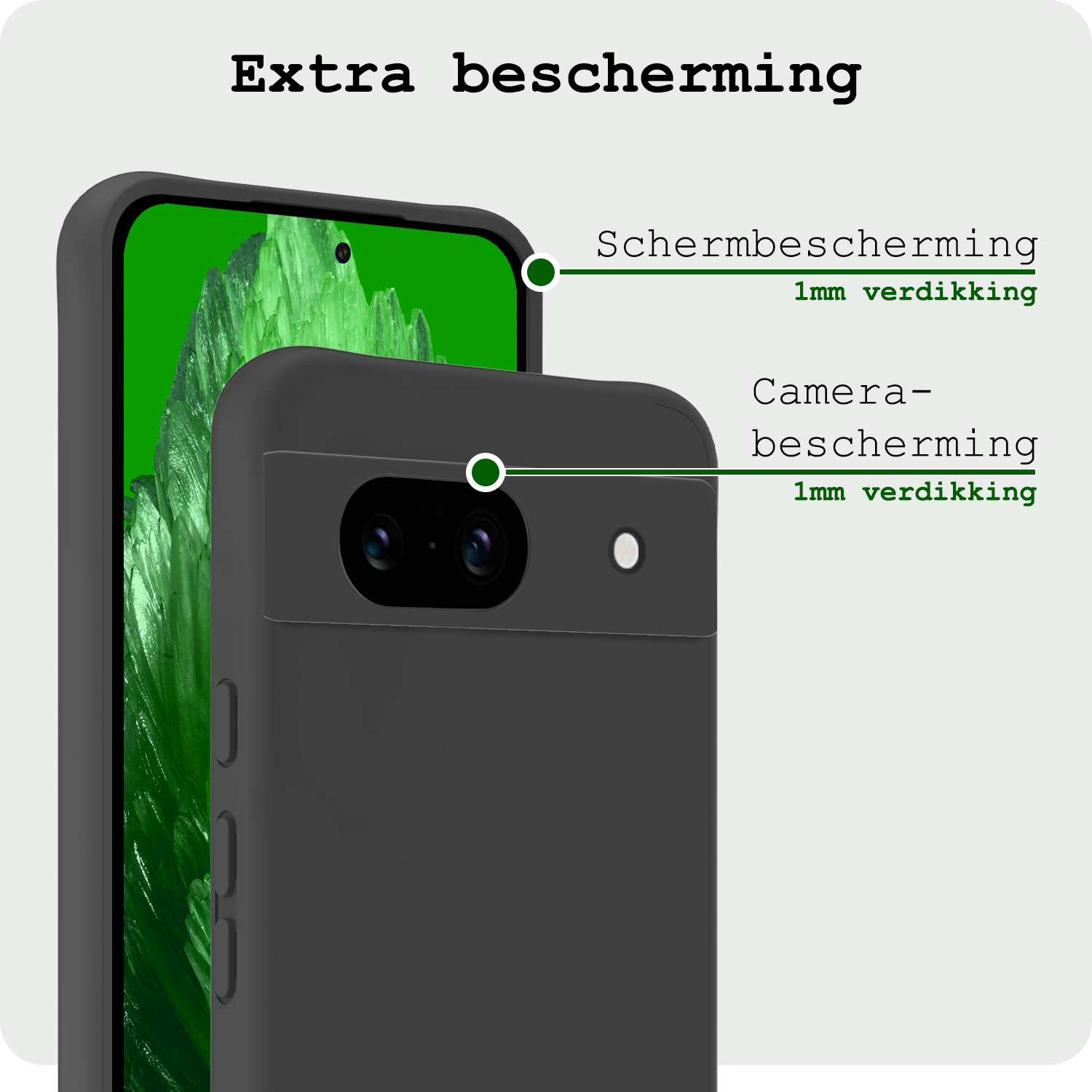 BASEY. Hoes Geschikt voor Google Pixel 8a Hoesje Siliconen Back Cover Case Met Screenprotector - Hoesje Geschikt voor Google Pixel 8a Hoes Cover Hoesje - Zwart