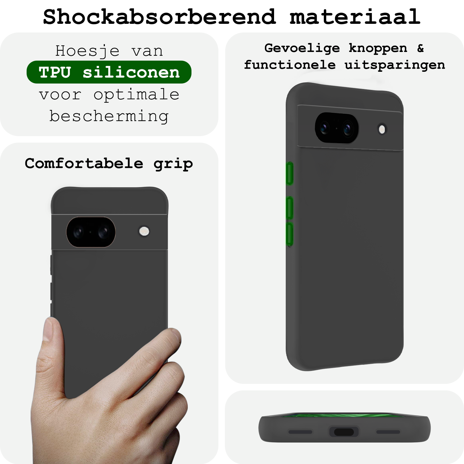 BASEY. Hoes Geschikt voor Google Pixel 8a Hoesje Siliconen Back Cover Case Met Screenprotector - Hoesje Geschikt voor Google Pixel 8a Hoes Cover Hoesje - Zwart