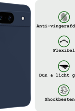 BASEY. Hoes Geschikt voor Google Pixel 8a Hoesje Siliconen Back Cover Case Met 2x Screenprotector - Hoesje Geschikt voor Google Pixel 8a Hoes Cover Hoesje - Donkerblauw