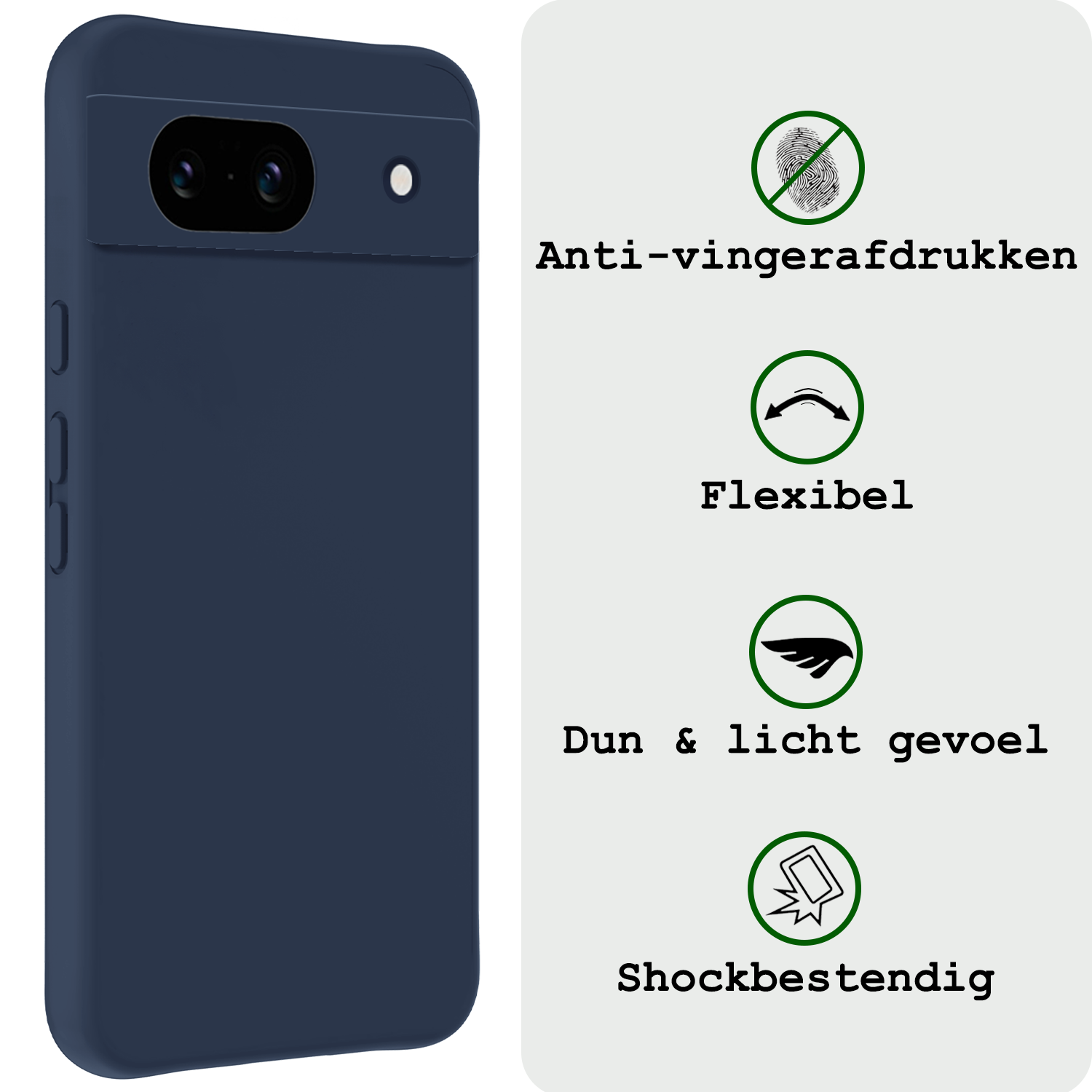 BASEY. Hoes Geschikt voor Google Pixel 8a Hoesje Siliconen Back Cover Case Met 2x Screenprotector - Hoesje Geschikt voor Google Pixel 8a Hoes Cover Hoesje - Donkerblauw