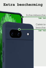 BASEY. Hoes Geschikt voor Google Pixel 8a Hoesje Siliconen Back Cover Case Met 2x Screenprotector - Hoesje Geschikt voor Google Pixel 8a Hoes Cover Hoesje - Donkerblauw