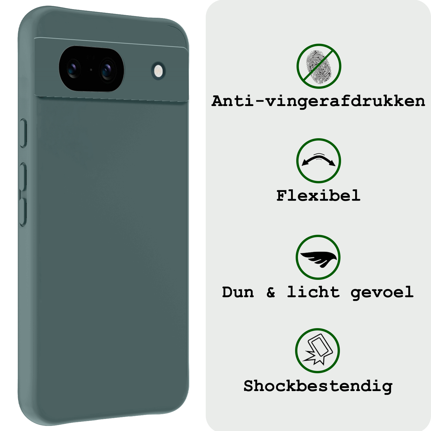 BASEY. Hoes Geschikt voor Google Pixel 8a Hoesje Siliconen Back Cover Case Met 2x Screenprotector - Hoesje Geschikt voor Google Pixel 8a Hoes Cover Hoesje - Donkergroen