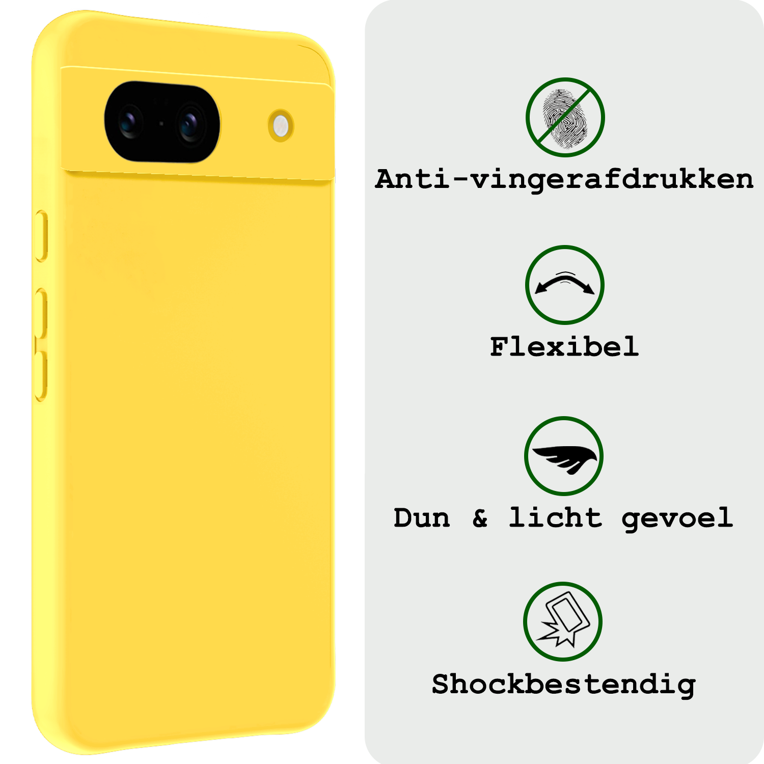 BASEY. Hoes Geschikt voor Google Pixel 8a Hoesje Siliconen Back Cover Case Met 2x Screenprotector - Hoesje Geschikt voor Google Pixel 8a Hoes Cover Hoesje - Geel