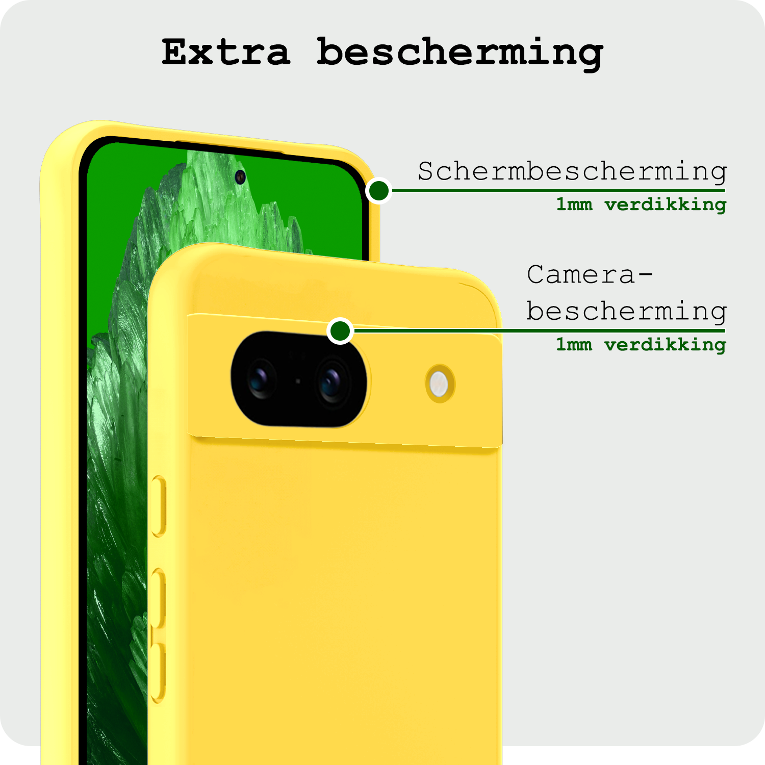 BASEY. Hoes Geschikt voor Google Pixel 8a Hoesje Siliconen Back Cover Case Met 2x Screenprotector - Hoesje Geschikt voor Google Pixel 8a Hoes Cover Hoesje - Geel