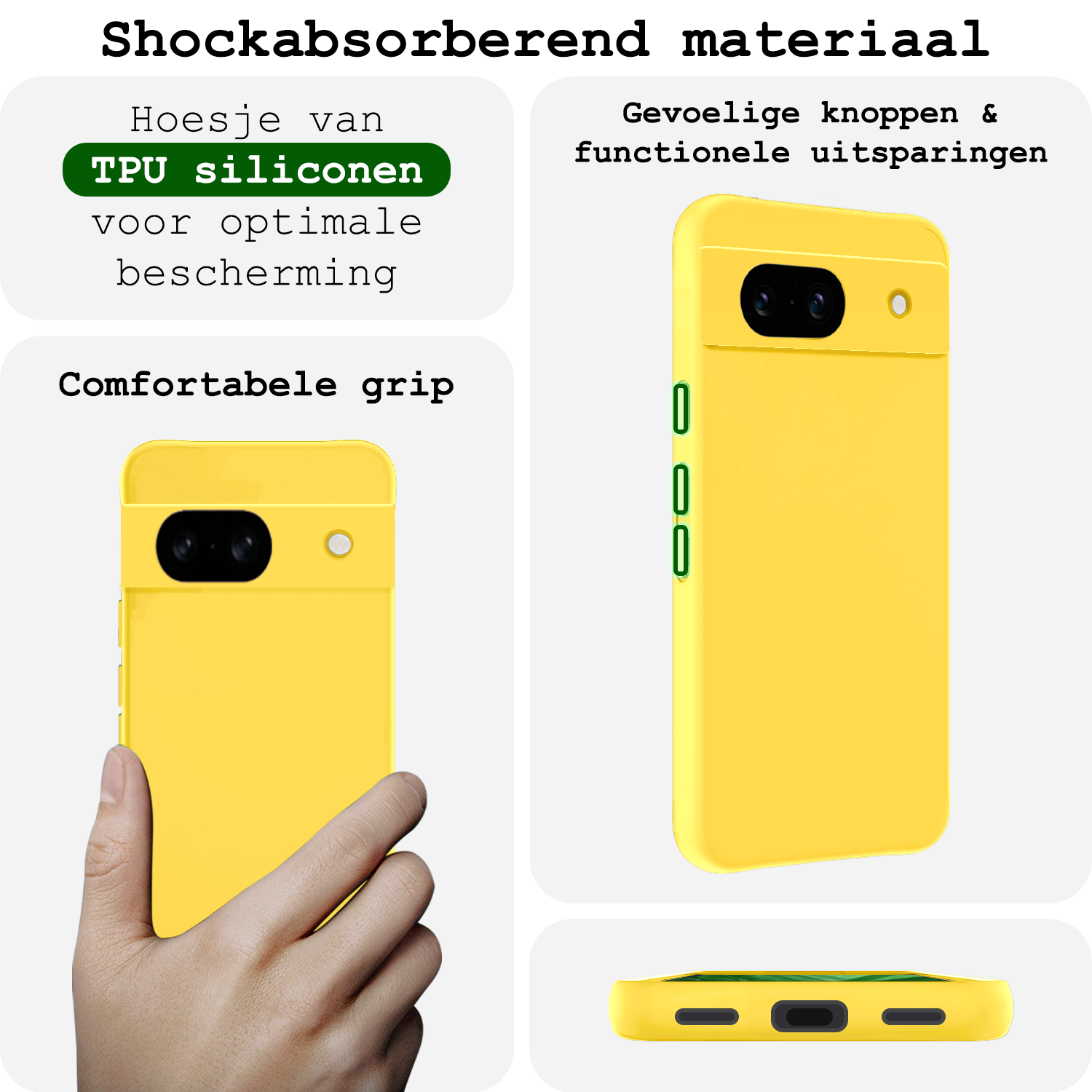 BASEY. Hoes Geschikt voor Google Pixel 8a Hoesje Siliconen Back Cover Case Met 2x Screenprotector - Hoesje Geschikt voor Google Pixel 8a Hoes Cover Hoesje - Geel