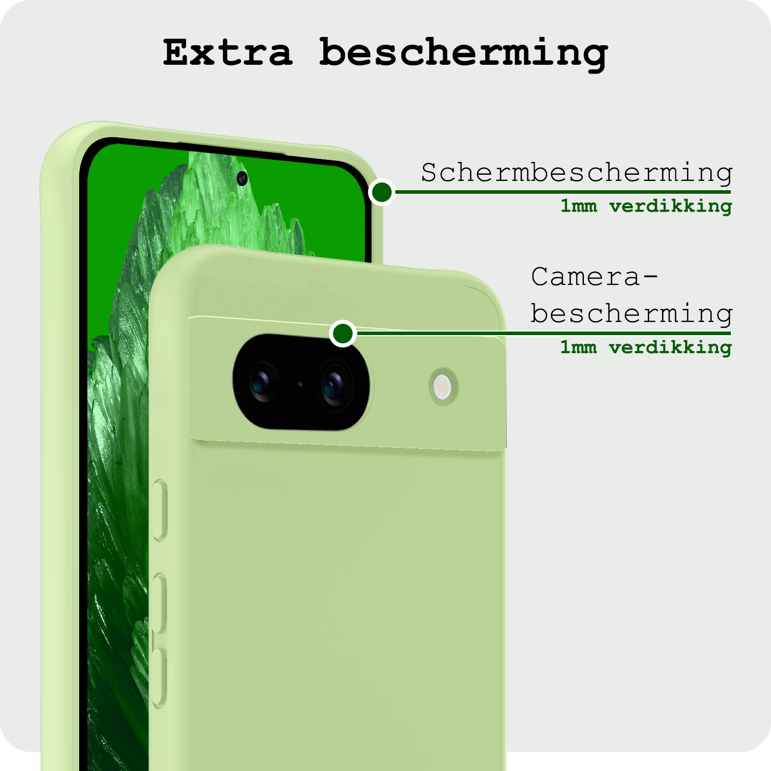 BASEY. Hoes Geschikt voor Google Pixel 8a Hoesje Siliconen Back Cover Case Met 2x Screenprotector - Hoesje Geschikt voor Google Pixel 8a Hoes Cover Hoesje - Groen