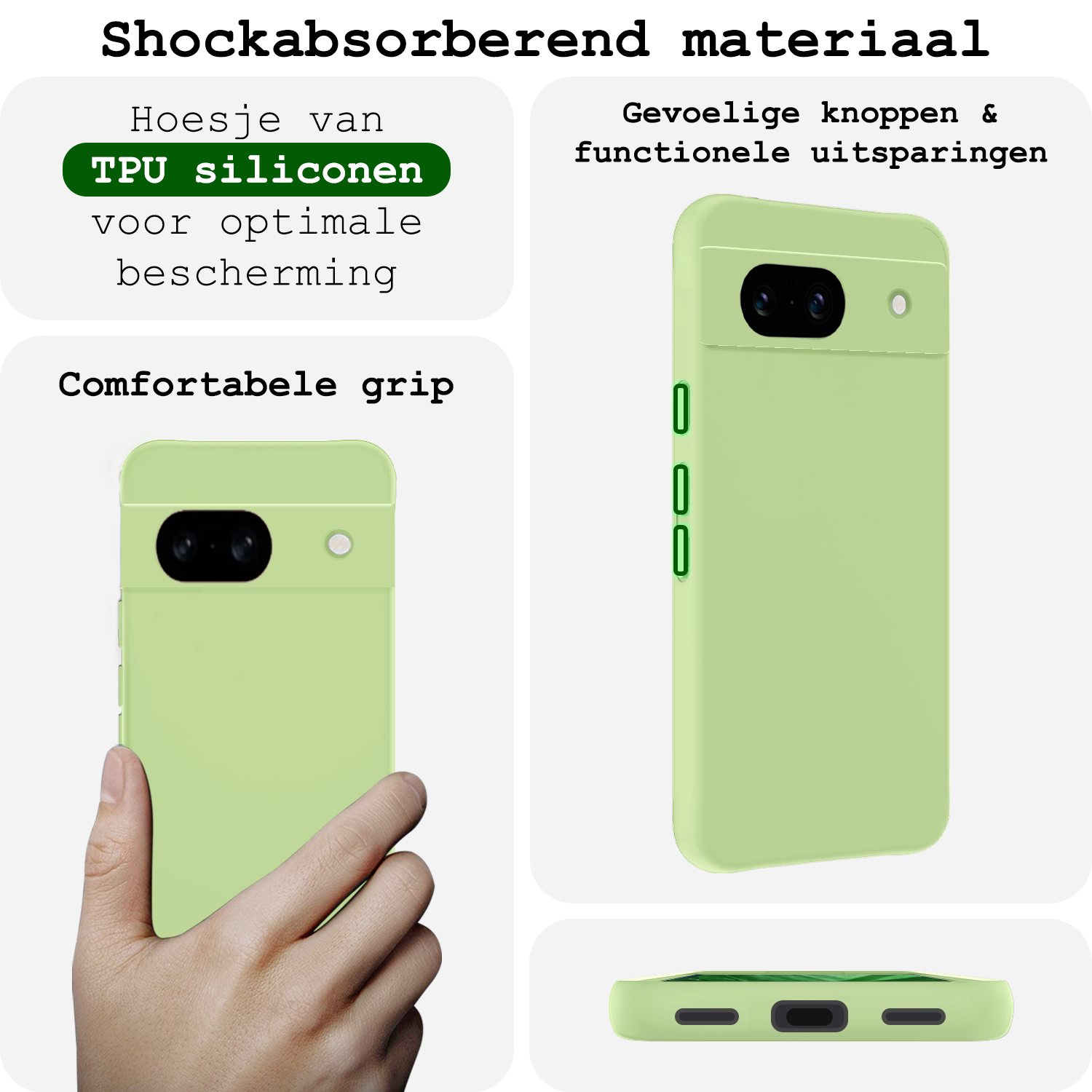 BASEY. Hoes Geschikt voor Google Pixel 8a Hoesje Siliconen Back Cover Case Met 2x Screenprotector - Hoesje Geschikt voor Google Pixel 8a Hoes Cover Hoesje - Groen