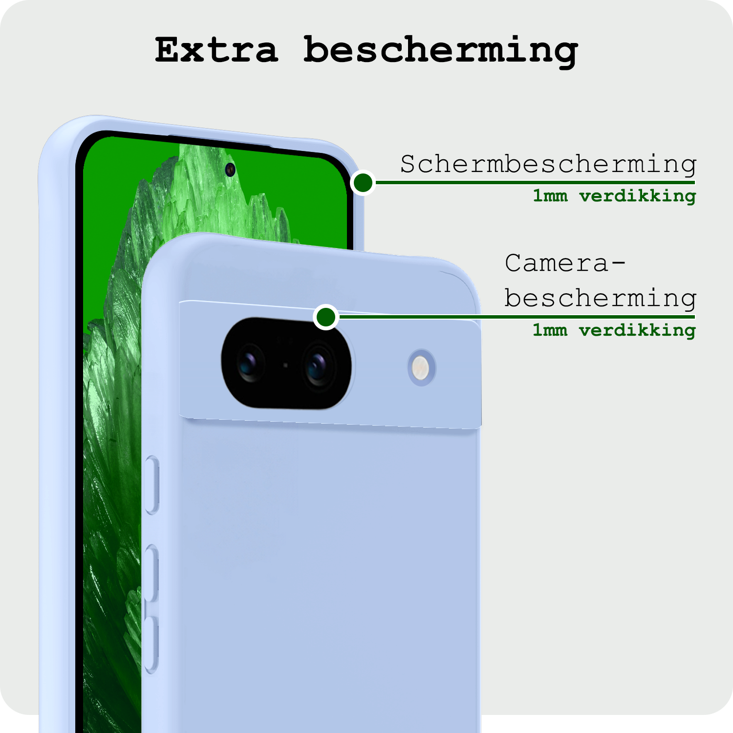 BASEY. Hoes Geschikt voor Google Pixel 8a Hoesje Siliconen Back Cover Case Met 2x Screenprotector - Hoesje Geschikt voor Google Pixel 8a Hoes Cover Hoesje - Lichtblauw