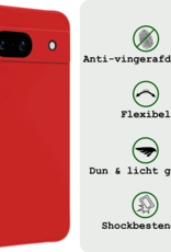 BASEY. Hoes Geschikt voor Google Pixel 8a Hoesje Siliconen Back Cover Case Met 2x Screenprotector - Hoesje Geschikt voor Google Pixel 8a Hoes Cover Hoesje - Rood