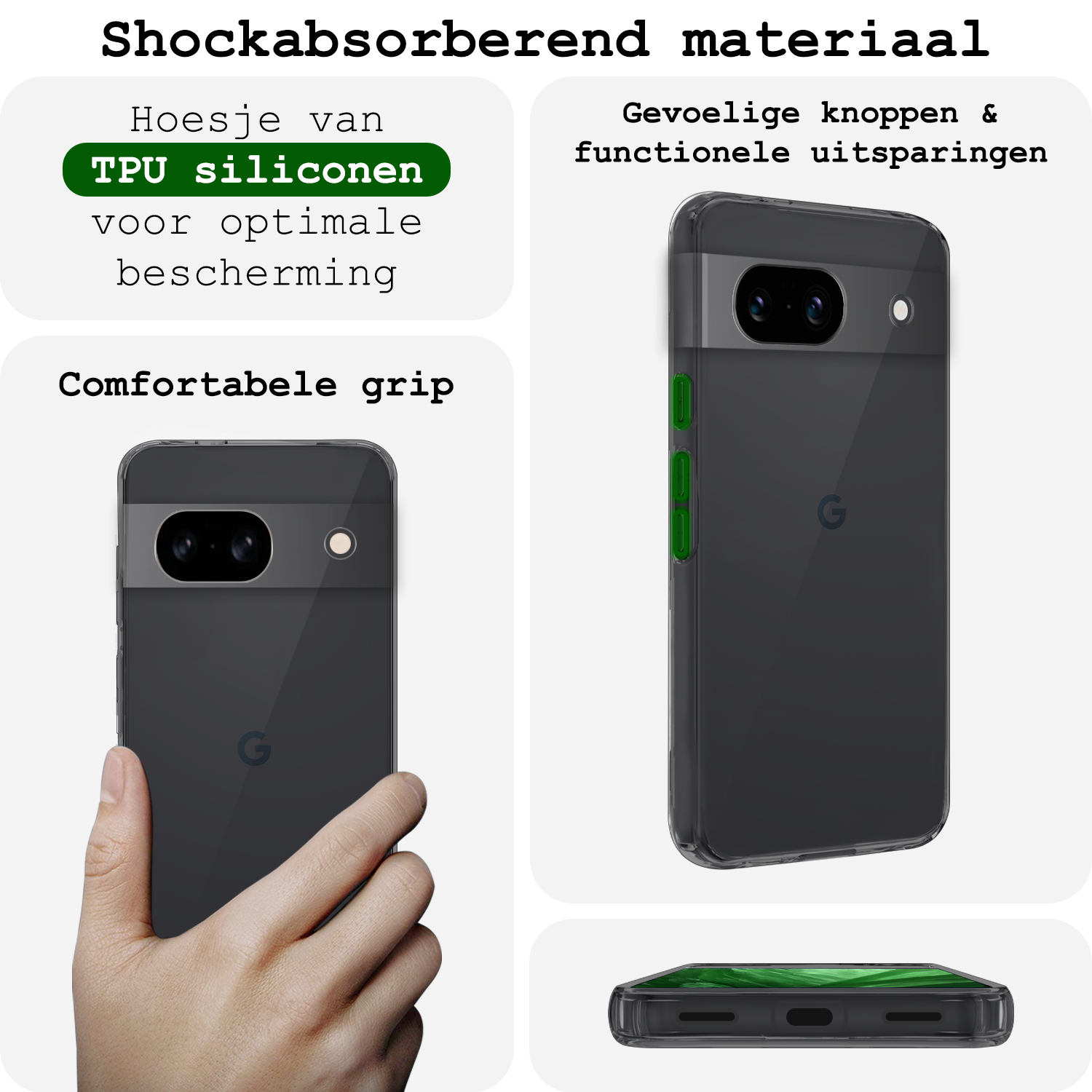 BASEY. Hoes Geschikt voor Google Pixel 8a Hoesje Siliconen Back Cover Case Met 2x Screenprotector - Hoesje Geschikt voor Google Pixel 8a Hoes Cover Hoesje - Transparant