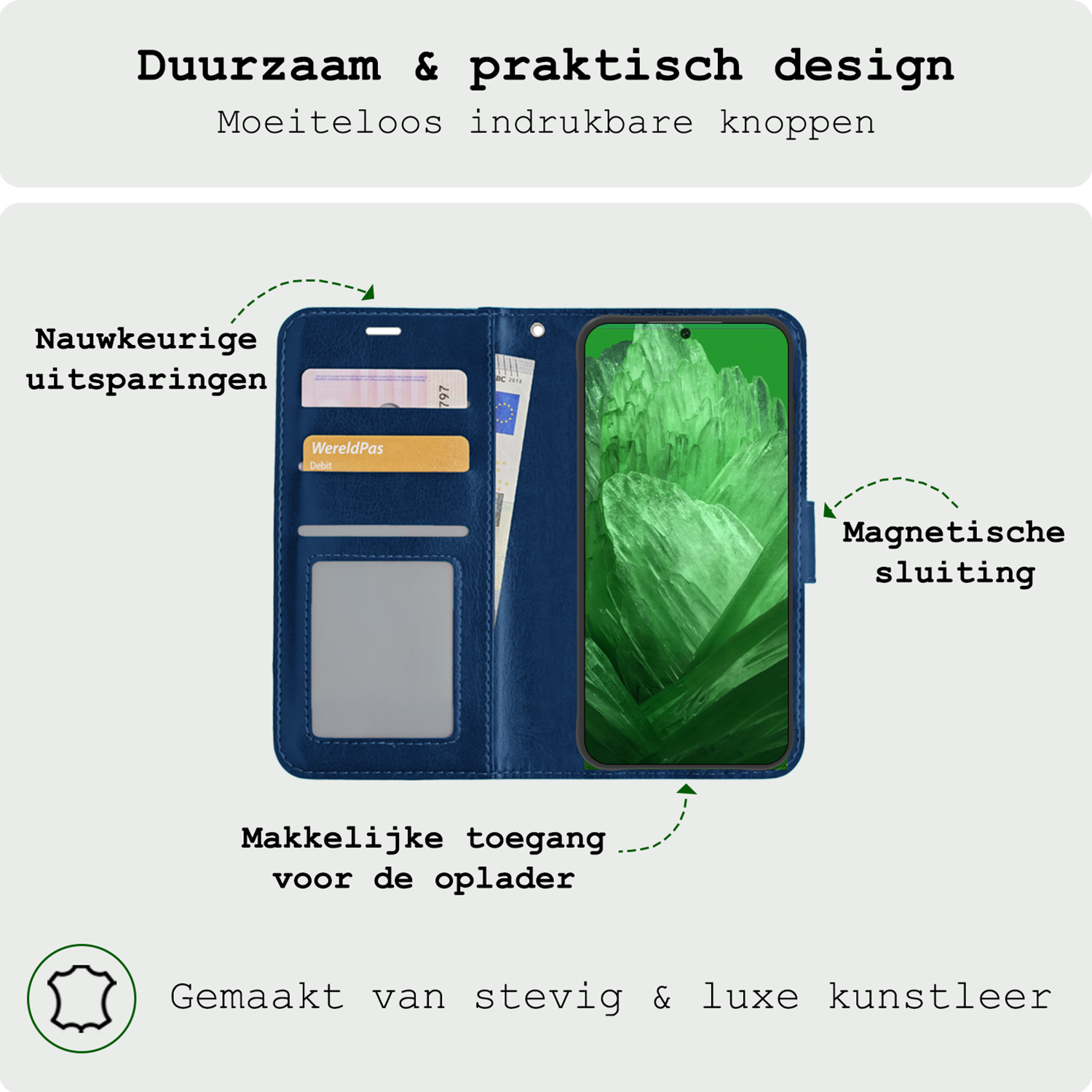 BASEY. Hoes Geschikt voor Google Pixel 8a Hoesje Bookcase Hoes Flip Case Book Cover Met Screenprotector - Hoesje Geschikt voor Google Pixel 8a Hoes Book Case Hoesje - Donkerblauw