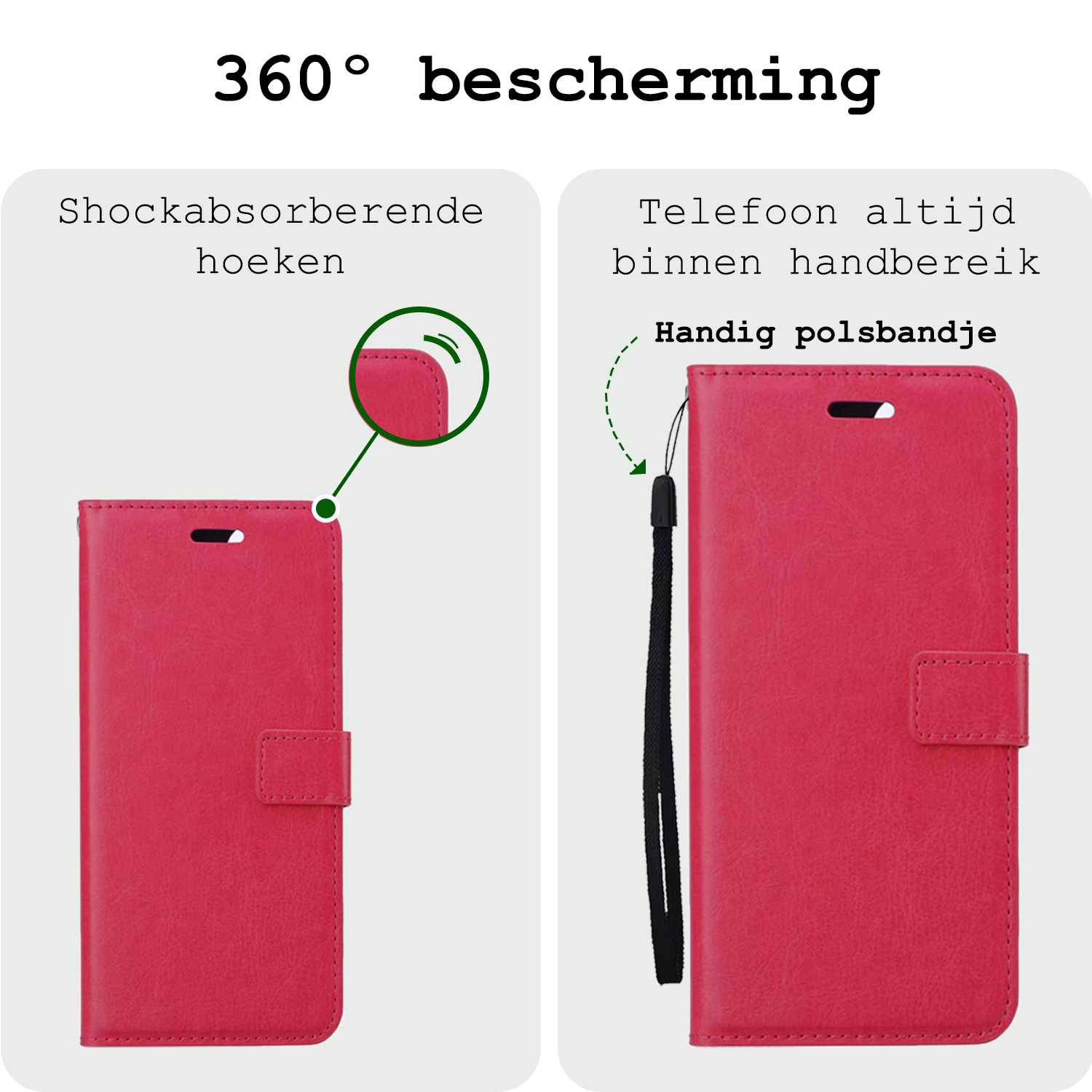 BASEY. Hoes Geschikt voor Google Pixel 8a Hoesje Bookcase Hoes Flip Case Book Cover Met Screenprotector - Hoesje Geschikt voor Google Pixel 8a Hoes Book Case Hoesje - Donkerroze