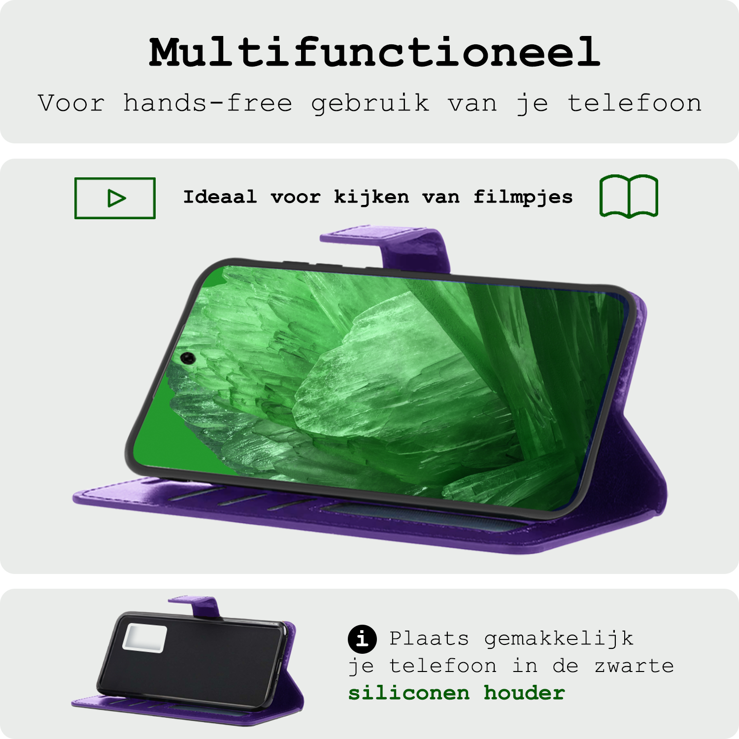 BASEY. Hoes Geschikt voor Google Pixel 8a Hoesje Bookcase Hoes Flip Case Book Cover Met Screenprotector - Hoesje Geschikt voor Google Pixel 8a Hoes Book Case Hoesje - Paars