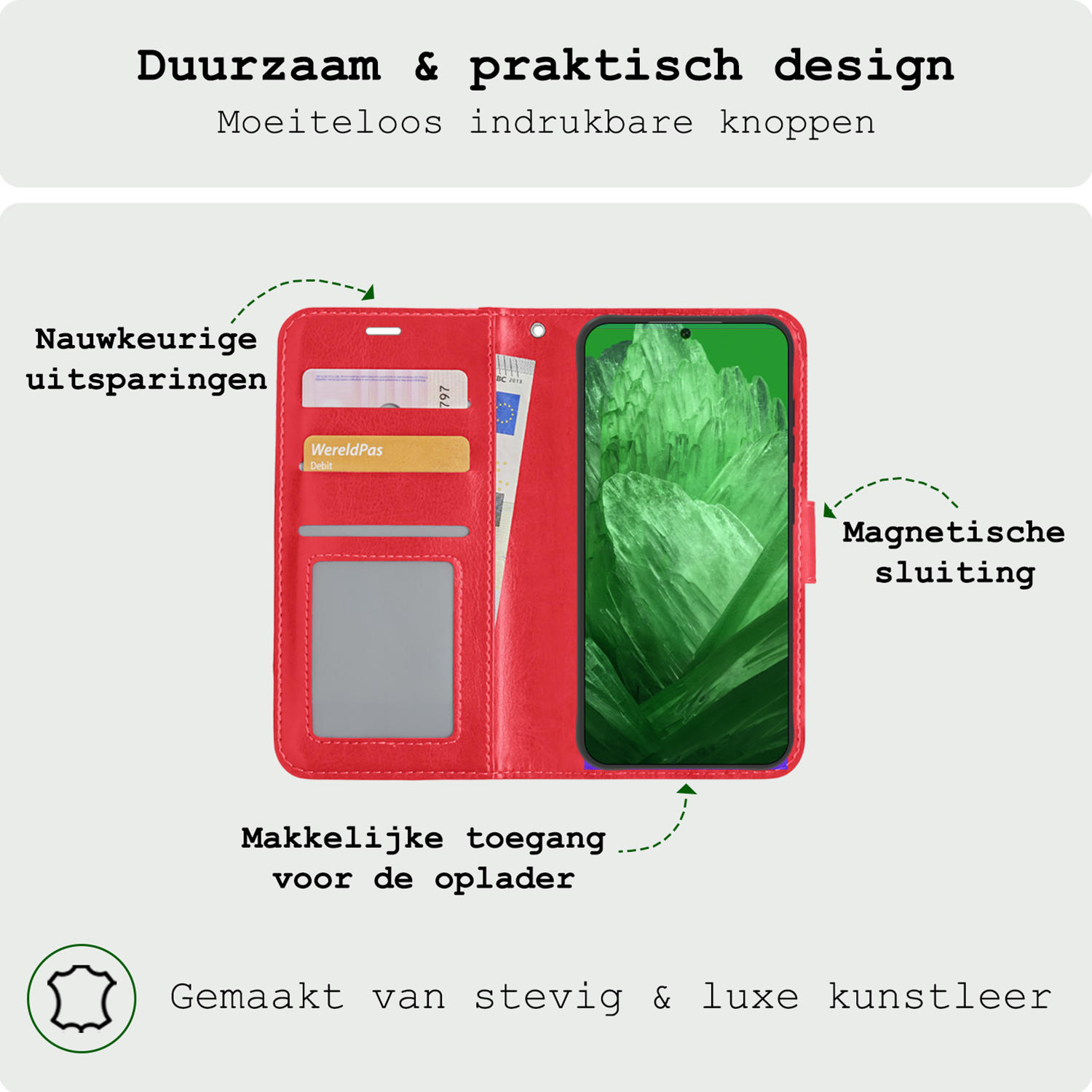 BASEY. Hoes Geschikt voor Google Pixel 8a Hoesje Bookcase Hoes Flip Case Book Cover Met Screenprotector - Hoesje Geschikt voor Google Pixel 8a Hoes Book Case Hoesje - Rood