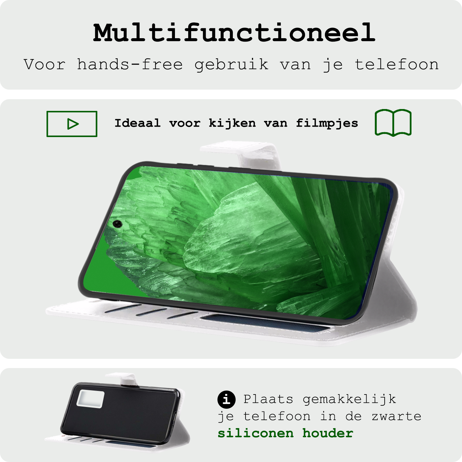 BASEY. Hoes Geschikt voor Google Pixel 8a Hoesje Bookcase Hoes Flip Case Book Cover Met Screenprotector - Hoesje Geschikt voor Google Pixel 8a Hoes Book Case Hoesje - Wit
