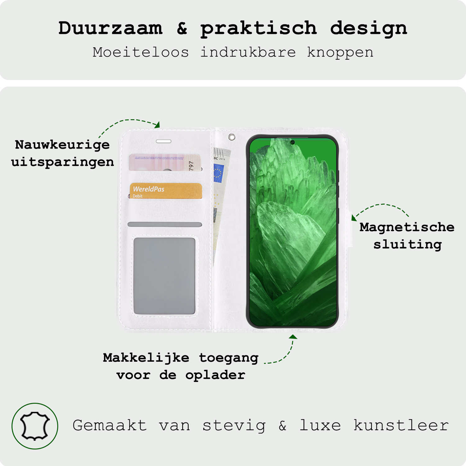 BASEY. Hoes Geschikt voor Google Pixel 8a Hoesje Bookcase Hoes Flip Case Book Cover Met Screenprotector - Hoesje Geschikt voor Google Pixel 8a Hoes Book Case Hoesje - Wit