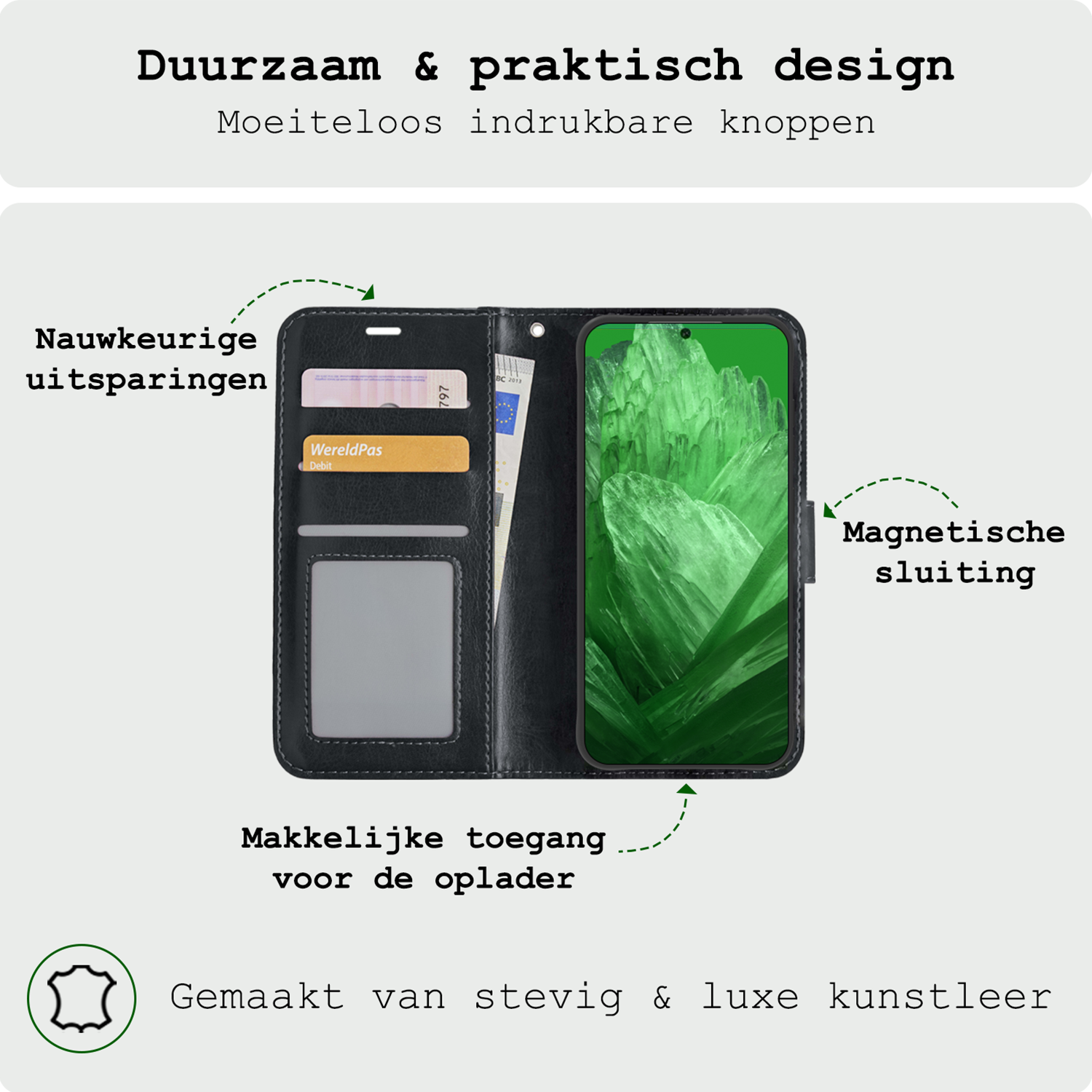 BASEY. Hoes Geschikt voor Google Pixel 8a Hoesje Bookcase Hoes Flip Case Book Cover Met Screenprotector - Hoesje Geschikt voor Google Pixel 8a Hoes Book Case Hoesje - Zwart