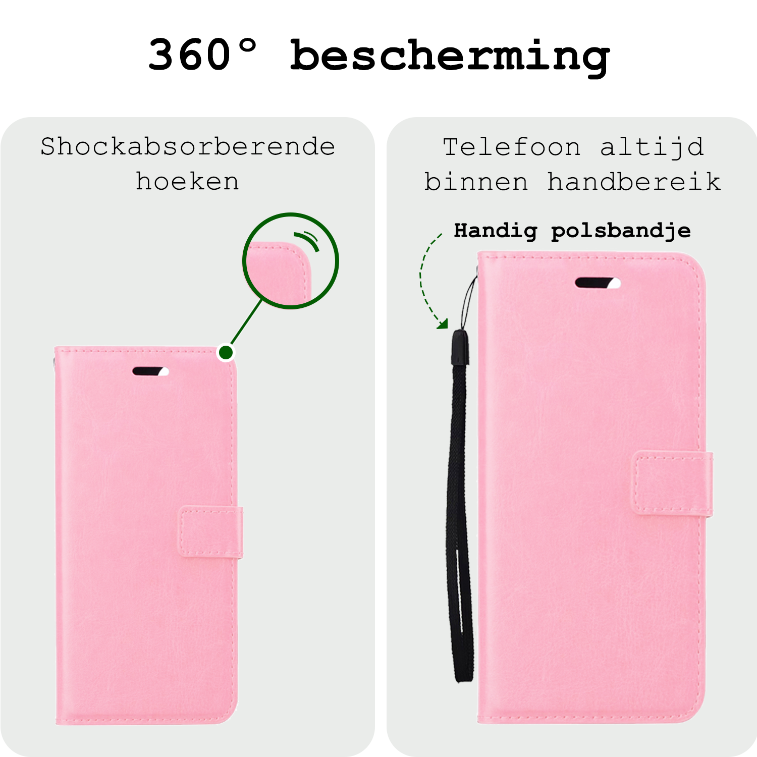 BASEY. Hoes Geschikt voor Google Pixel 8a Hoesje Bookcase Hoes Flip Case Book Cover Met 2x Screenprotector - Hoesje Geschikt voor Google Pixel 8a Hoes Book Case Hoesje - Lichtroze