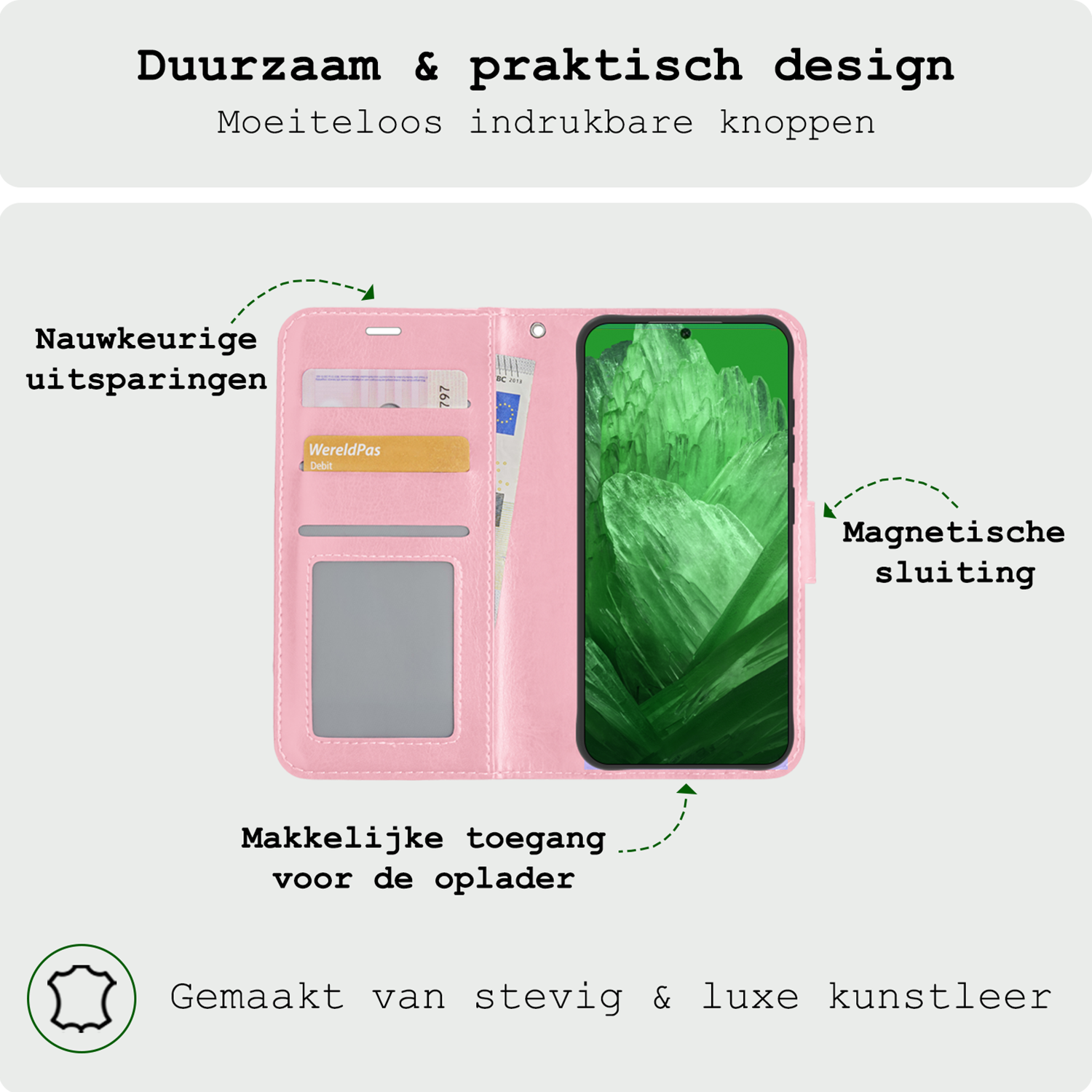 BASEY. Hoes Geschikt voor Google Pixel 8a Hoesje Bookcase Hoes Flip Case Book Cover Met 2x Screenprotector - Hoesje Geschikt voor Google Pixel 8a Hoes Book Case Hoesje - Lichtroze