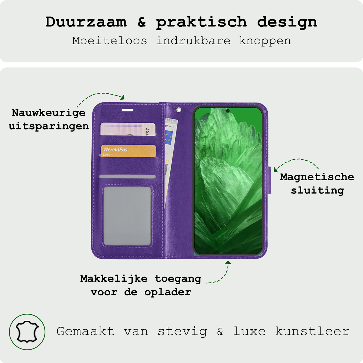 BASEY. Hoes Geschikt voor Google Pixel 8a Hoesje Bookcase Hoes Flip Case Book Cover Met 2x Screenprotector - Hoesje Geschikt voor Google Pixel 8a Hoes Book Case Hoesje - Paars