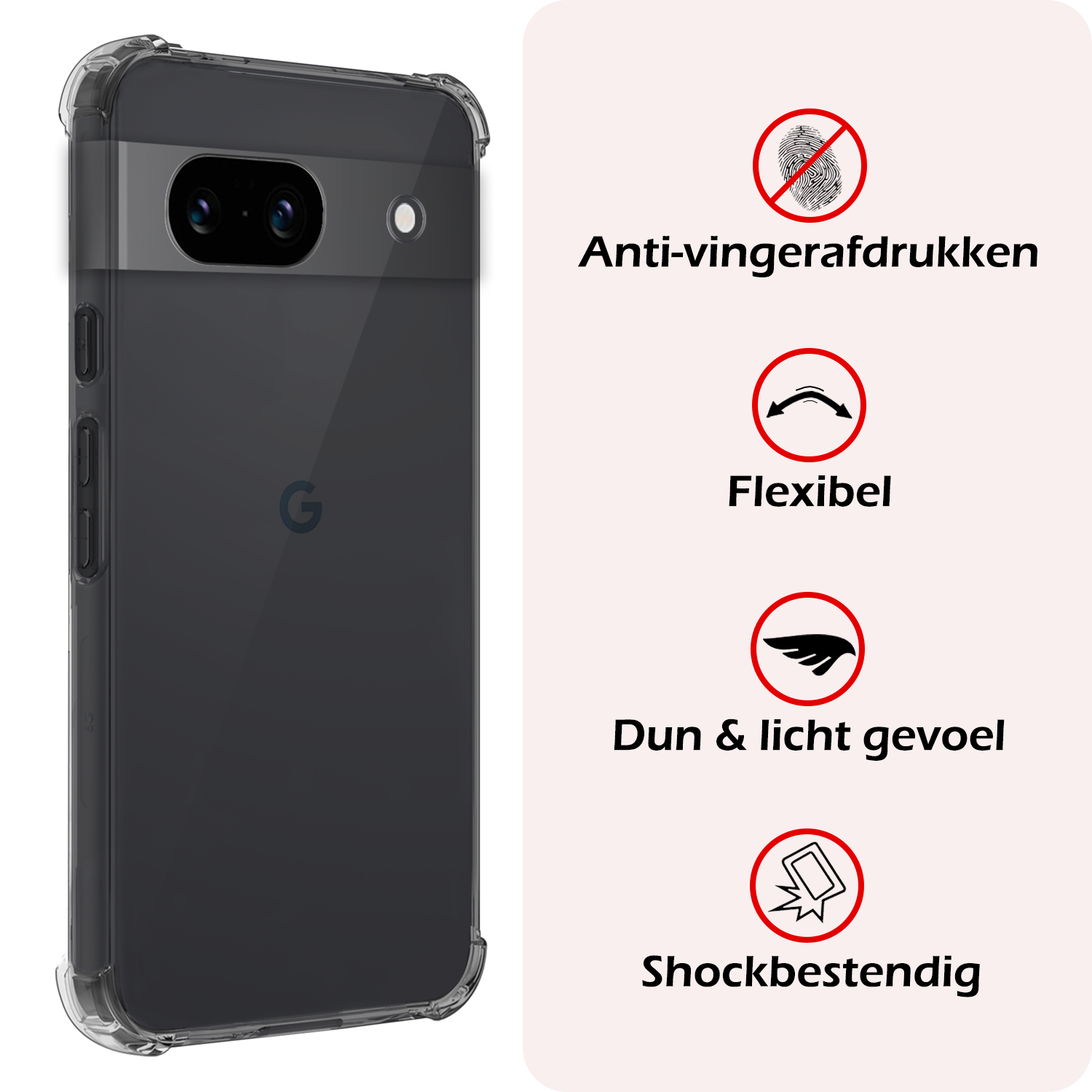 NoXx Hoes Geschikt voor Google Pixel 8a Hoesje Siliconen Cover Shock Proof Back Case Shockproof Hoes Met Screenprotector - Transparant