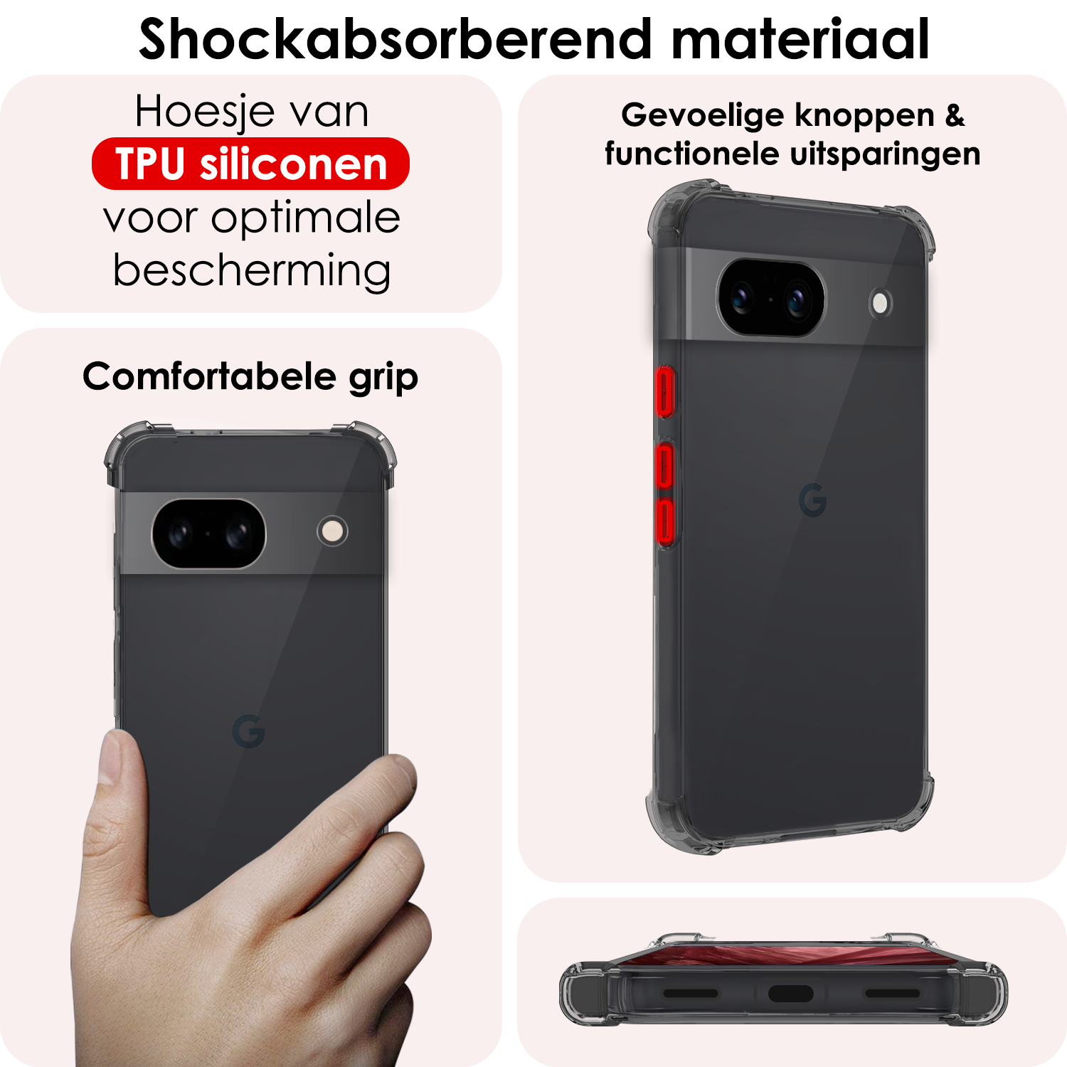 NoXx Hoes Geschikt voor Google Pixel 8a Hoesje Siliconen Cover Shock Proof Back Case Shockproof Hoes Met 2x Screenprotector - Transparant