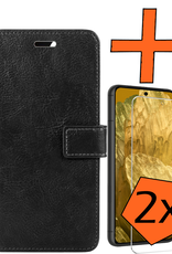 Nomfy Hoesje Geschikt voor Google Pixel 8a Hoes Bookcase Flipcase Book Cover Met 2x Screenprotector - Hoes Geschikt voor Google Pixel 8a Hoesje Book Case - Zwart