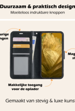 Nomfy Hoesje Geschikt voor Google Pixel 8a Hoes Bookcase Flipcase Book Cover Met 2x Screenprotector - Hoes Geschikt voor Google Pixel 8a Hoesje Book Case - Zwart